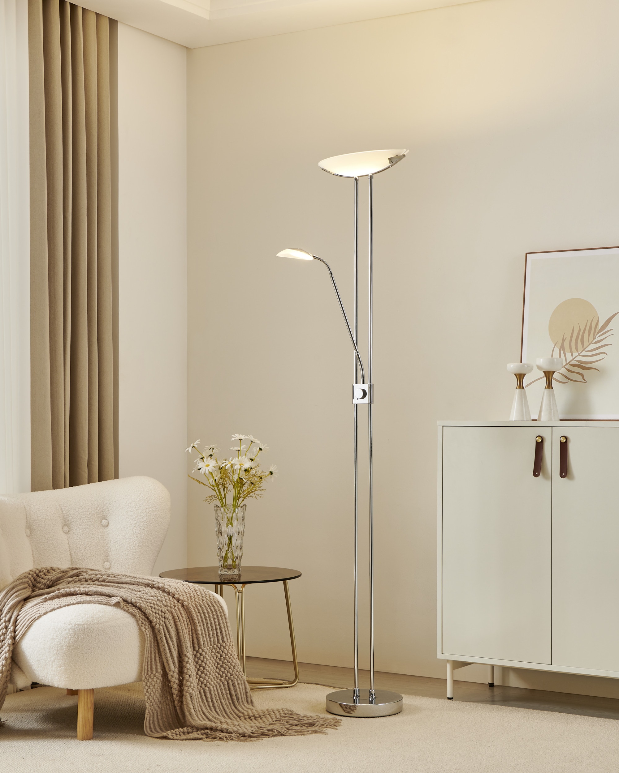 EGLO Stehlampe »BAYA LED Stehlampe - Stahl - LED;LED;LED - 20W;2,5W;2,5W - IP20« LED-Modul 1 Stk. Warmweiß Standleuchte, Leselampe, Wohzimmer, Schlafzimmer, L36 x H180 cm