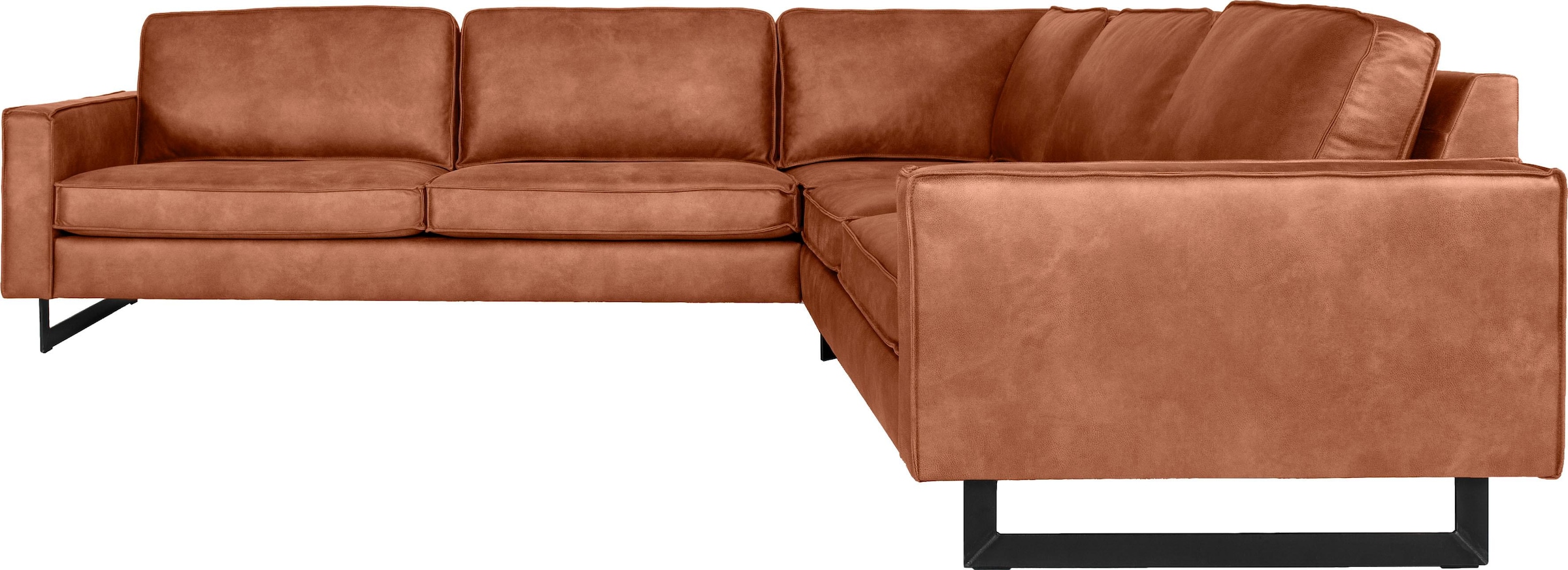 Places of Style Ecksofa »Pinto, XXL, 250/290 cm, langer Schenkel, Ottomane«, Cord, Chenille, Lederoptik, mit Keder, Metallfüße, Wellenunterfederung
