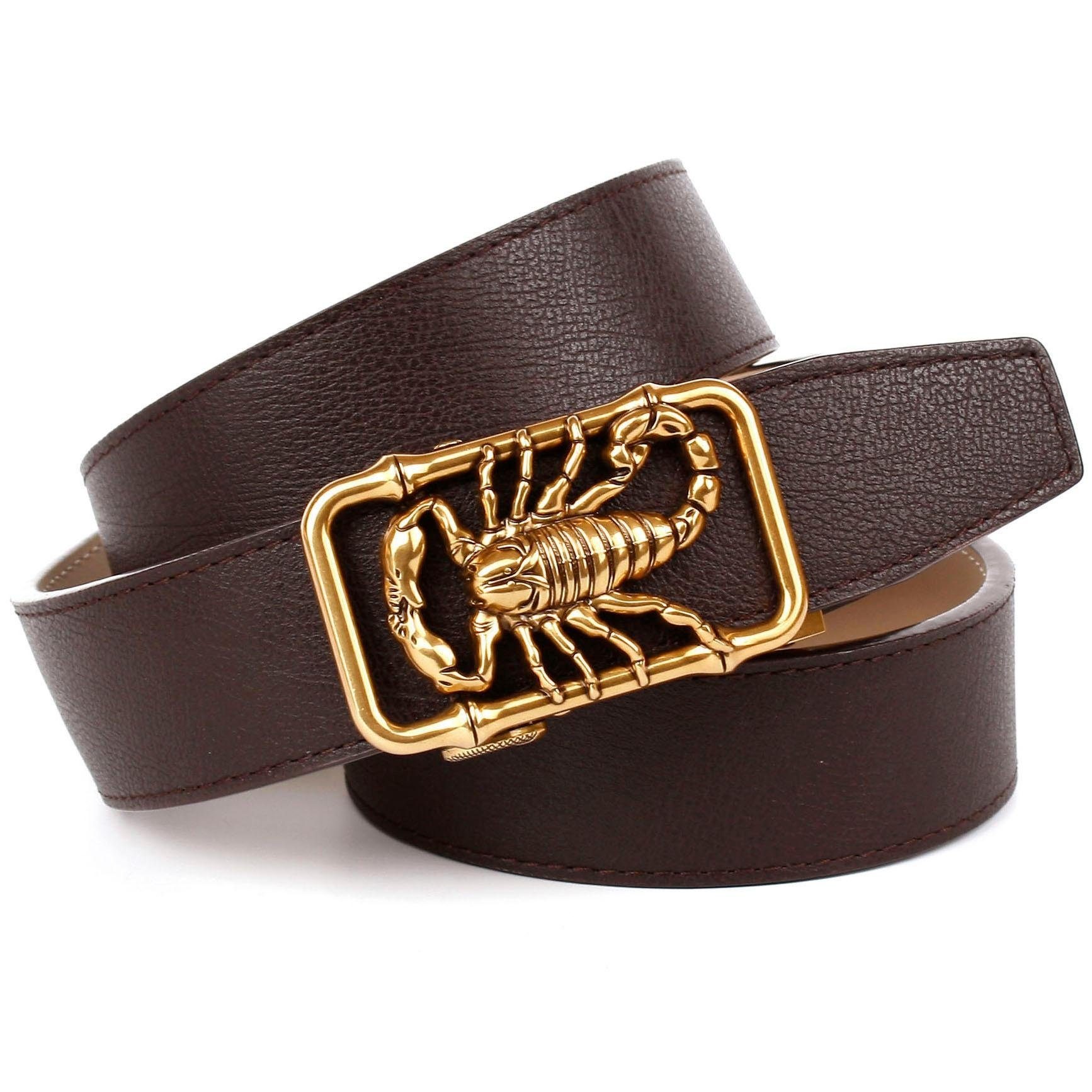Anthoni Crown Herren Ledergürtel mit "Skorpion" Metallschließe in braun, Größe 120