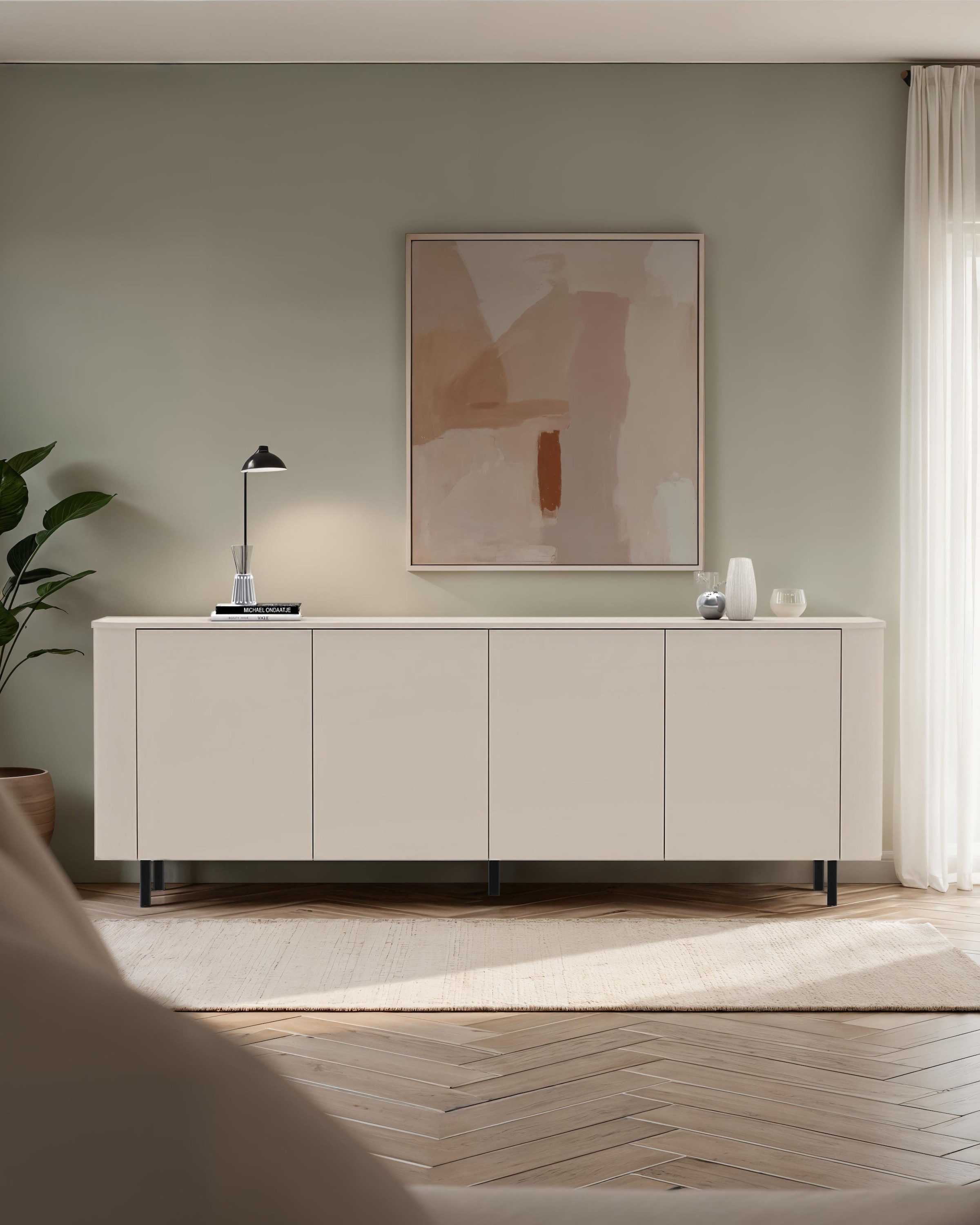 INOSIGN Sideboard »Lido, 231 cm breit, 4 Türen, Anrichte, Kommode, Stauraumschrank« Formgebogenes MDF, Stirnseiten mit Rundung, Push-to-open, Metallfüße
