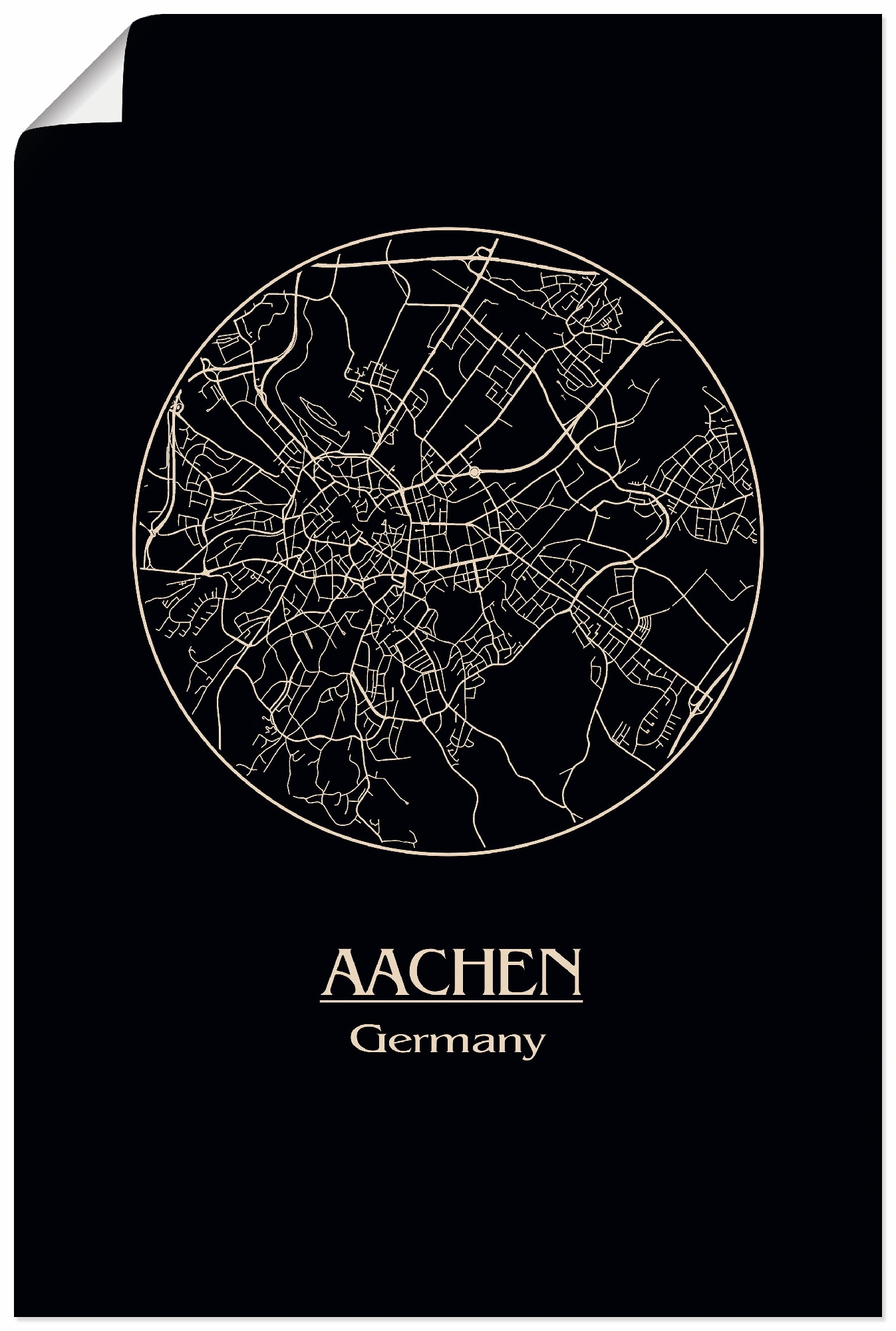 Artland Wandbild »Retro Karte Aachen Deutschland Kreis«, Deutschland, (1 St.), in vielen Größen & Produktarten - Alubild / Outdoorbild für den Außenbereich, Leinwandbild, Poster, Wandaufkleber / Wandtattoo auch für Badezimmer geeignet