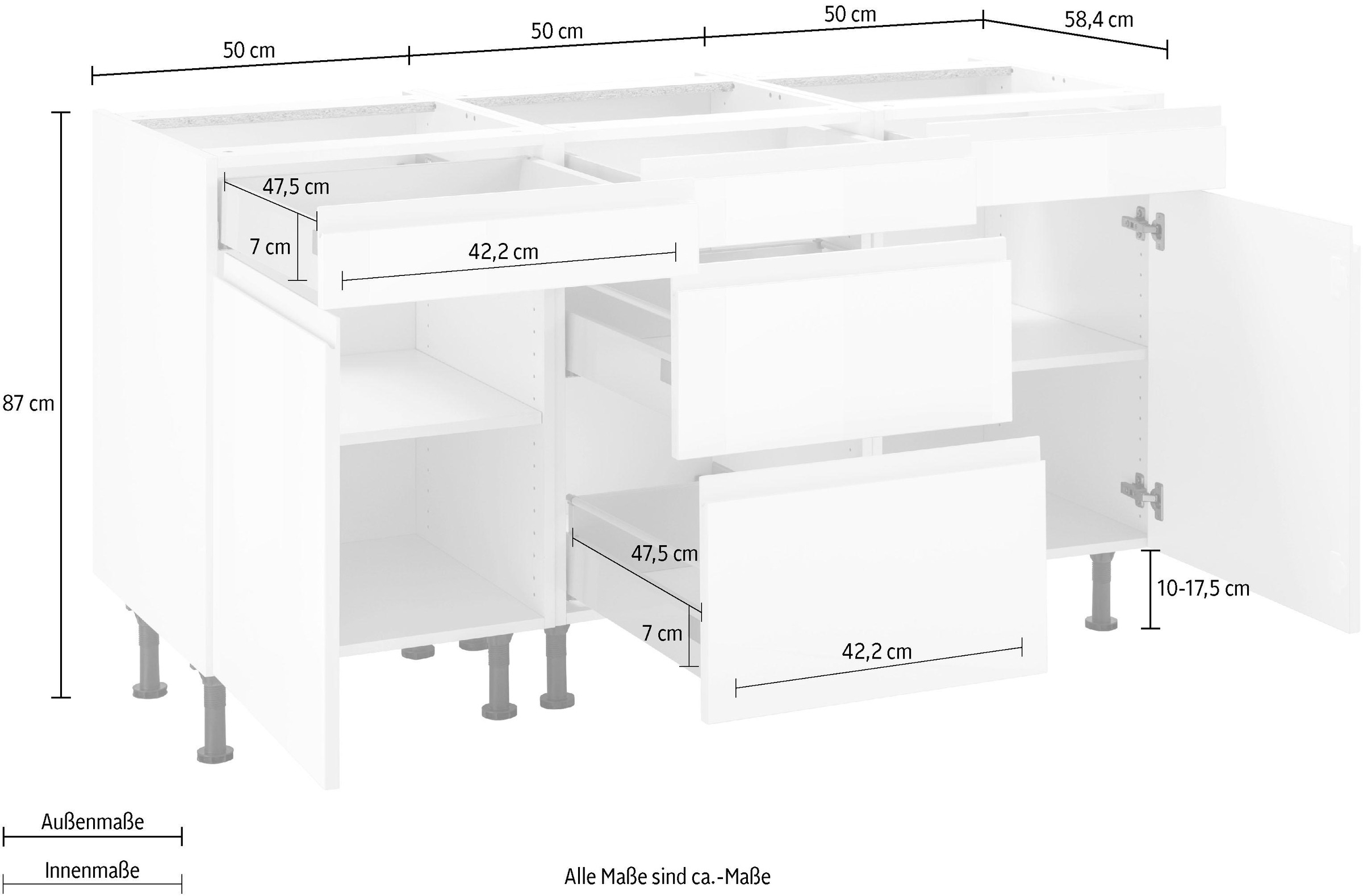 OPTIFIT Unterschrank »Avio«, Hochglanz-Fronten OTTO cm 150 und Füße, Shop Online höhenverstellbare im Breite