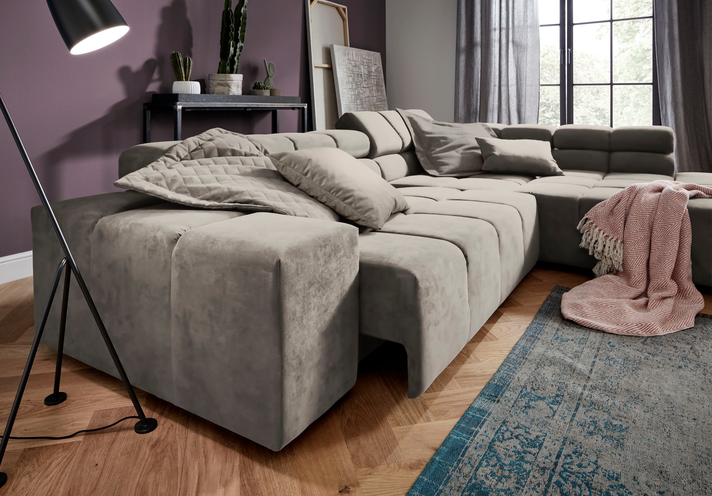 INOSIGN Ecksofa »Ancona incl. Kopfteilverstellung, Breite 319cm, L-Form«, wahlweise motorische Sitztiefenverstellung, auch in Cord + Easy Care