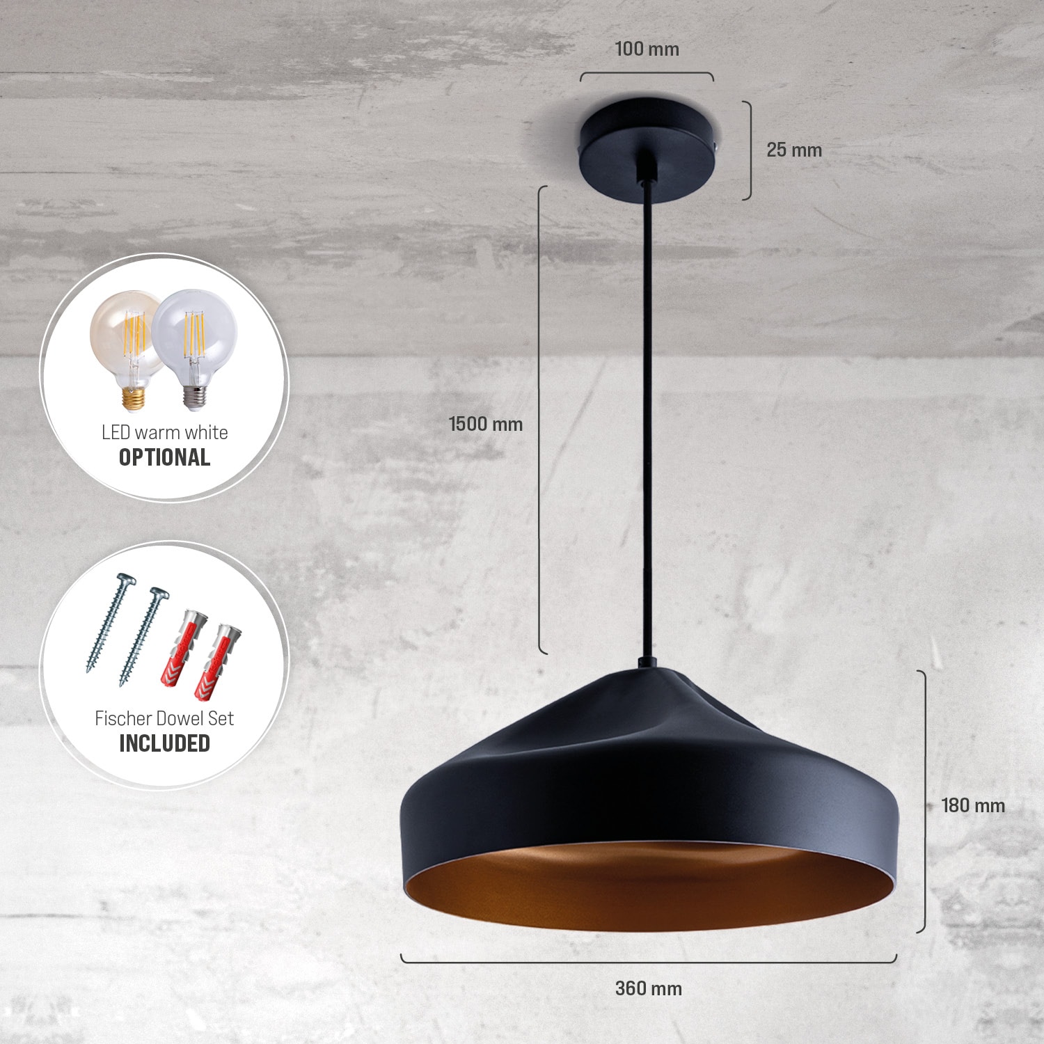 Paco Home Pendelleuchte »HURLEY T«, 1 flammig, Leuchtmittel E27 | ohne Leuchtmittel, Hängelampe Esszimmer Küchenlampe Hängend Esstischlampe Innen Gold
