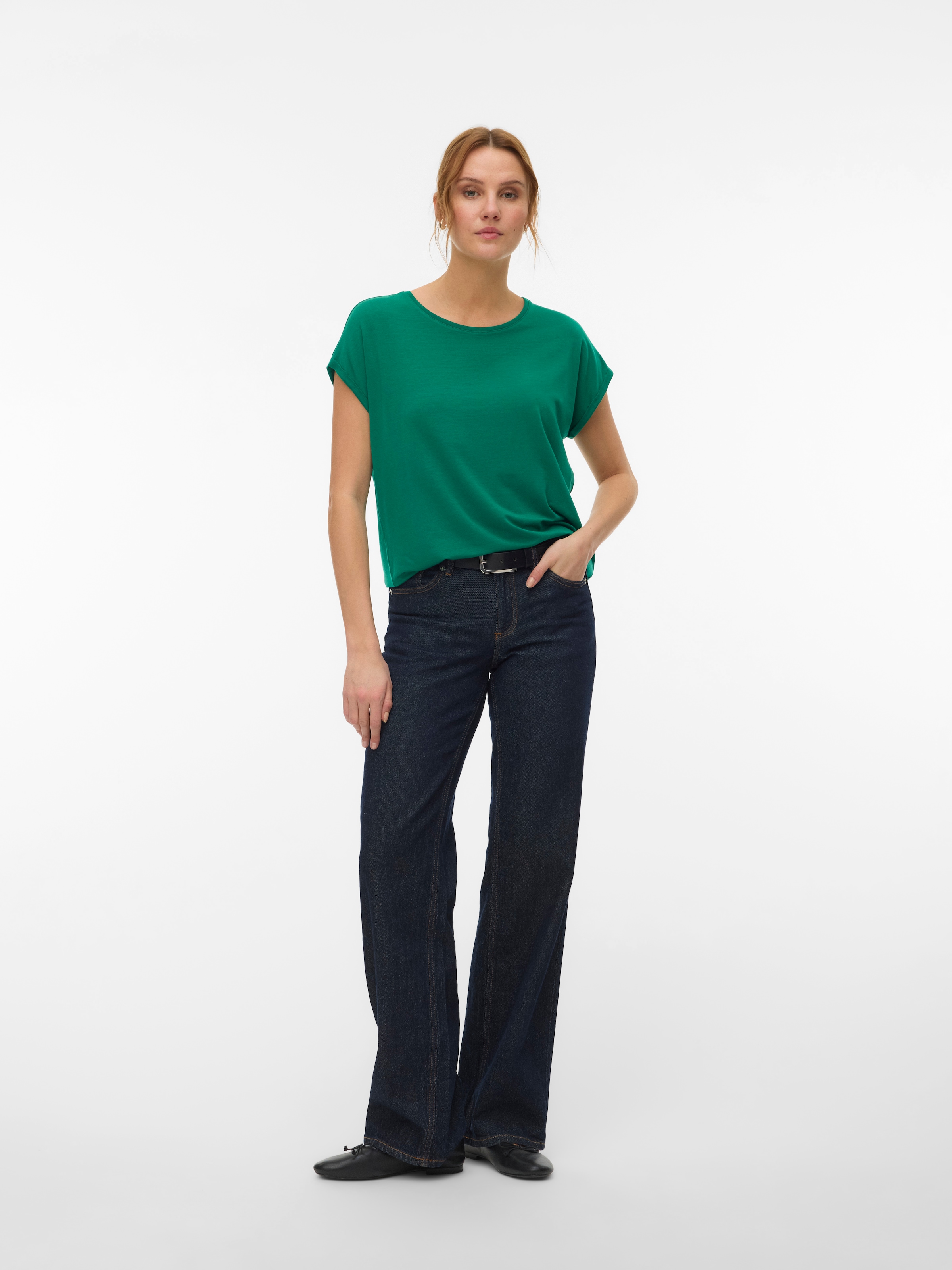 Vero Moda Rundhalsshirt »VMAVA PLAIN SS TOP GAJRS NOOS« Materialmix, regular fit