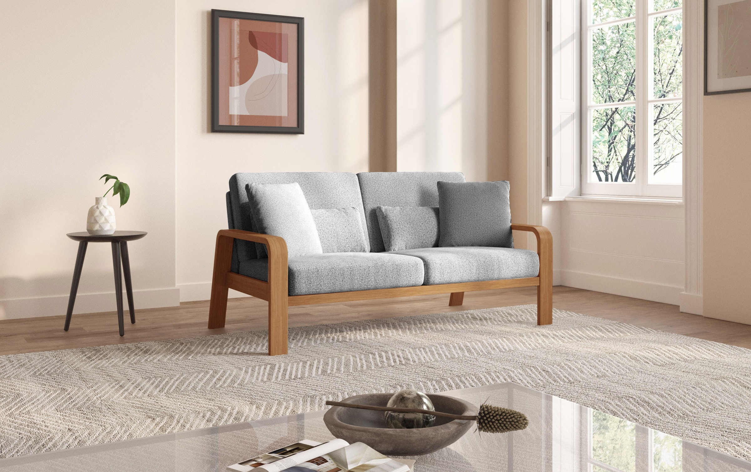 sit&more 2,5-Sitzer »Kolding«, Armlehnen aus eichefarbigem Buchenholz, verschiedene Bezüge und Farben