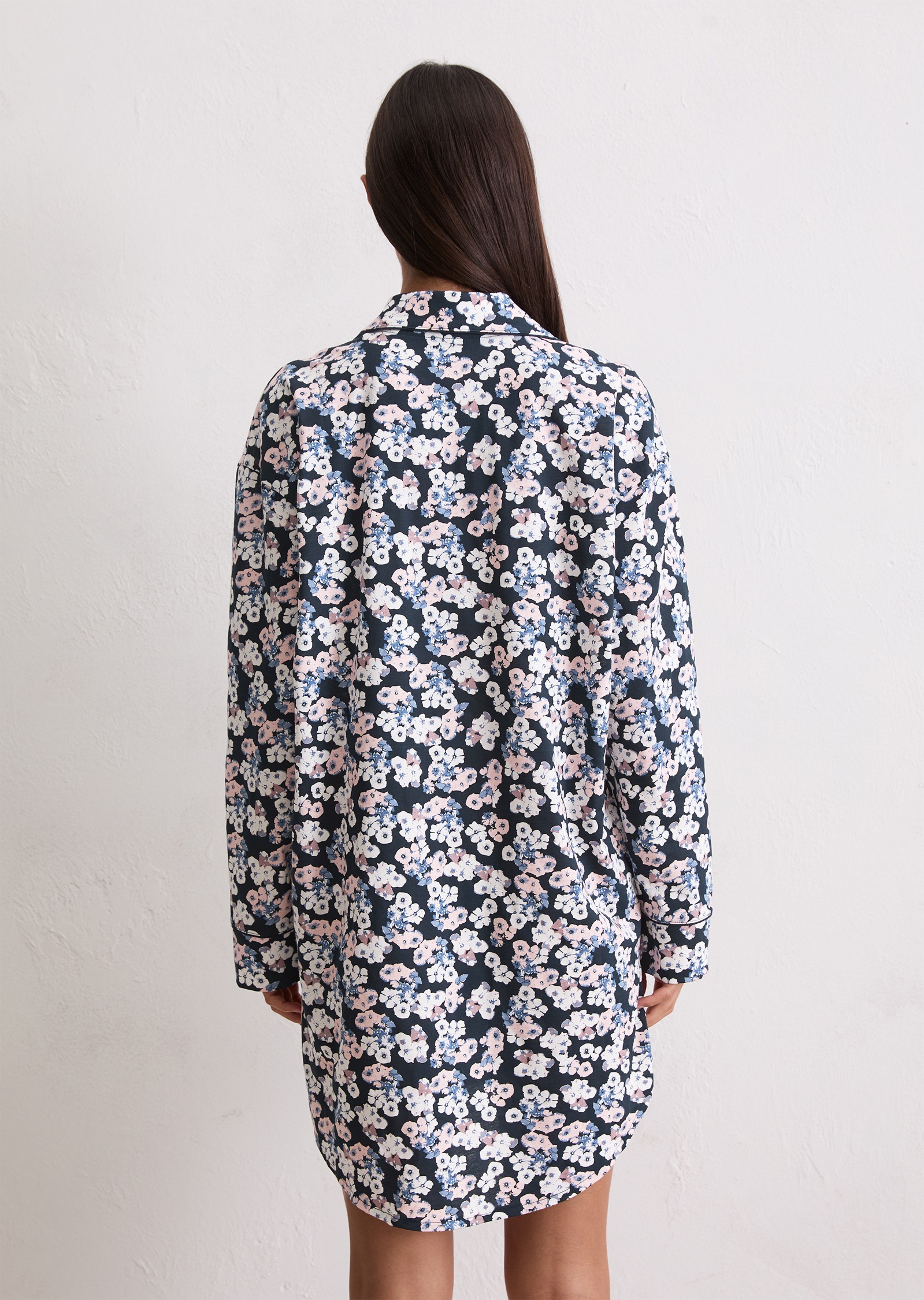 Marc O'Polo Nachthemd »Mix N Match Cotton«, Knopfleiste, Langarm, Baumwolle, weich, Kragen mit V-Ausschnitt