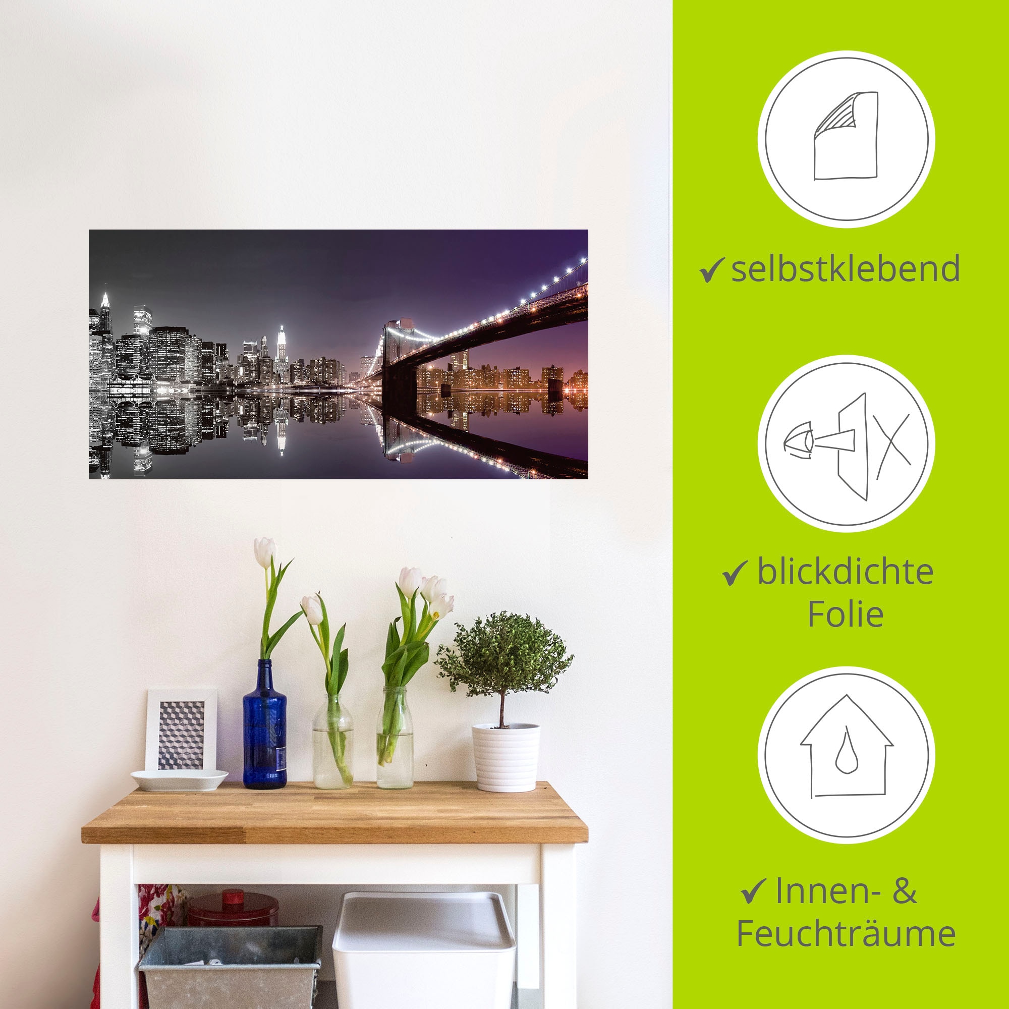Artland Wandbild »New York Skyline nächtliche Reflektion«, Amerika, (1 St.), als Leinwandbild, Poster, Wandaufkleber in verschied. Größen