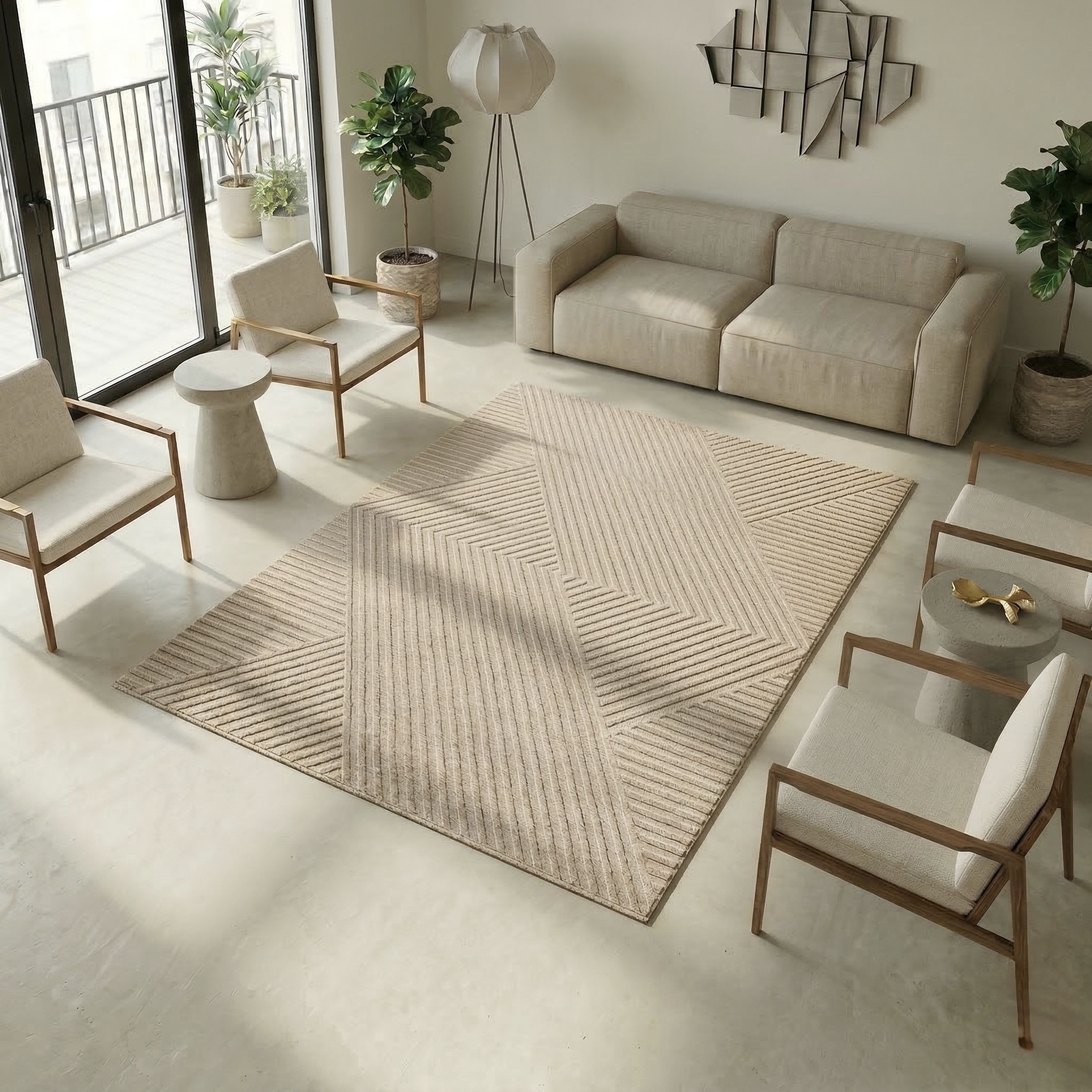 Sehrazat Teppich »Rio 1600 , auch als Läufer« rechteckig 7 mm Höhe Kurzflor, grafisches Hoch Tief  Muster, Wohnzimmer