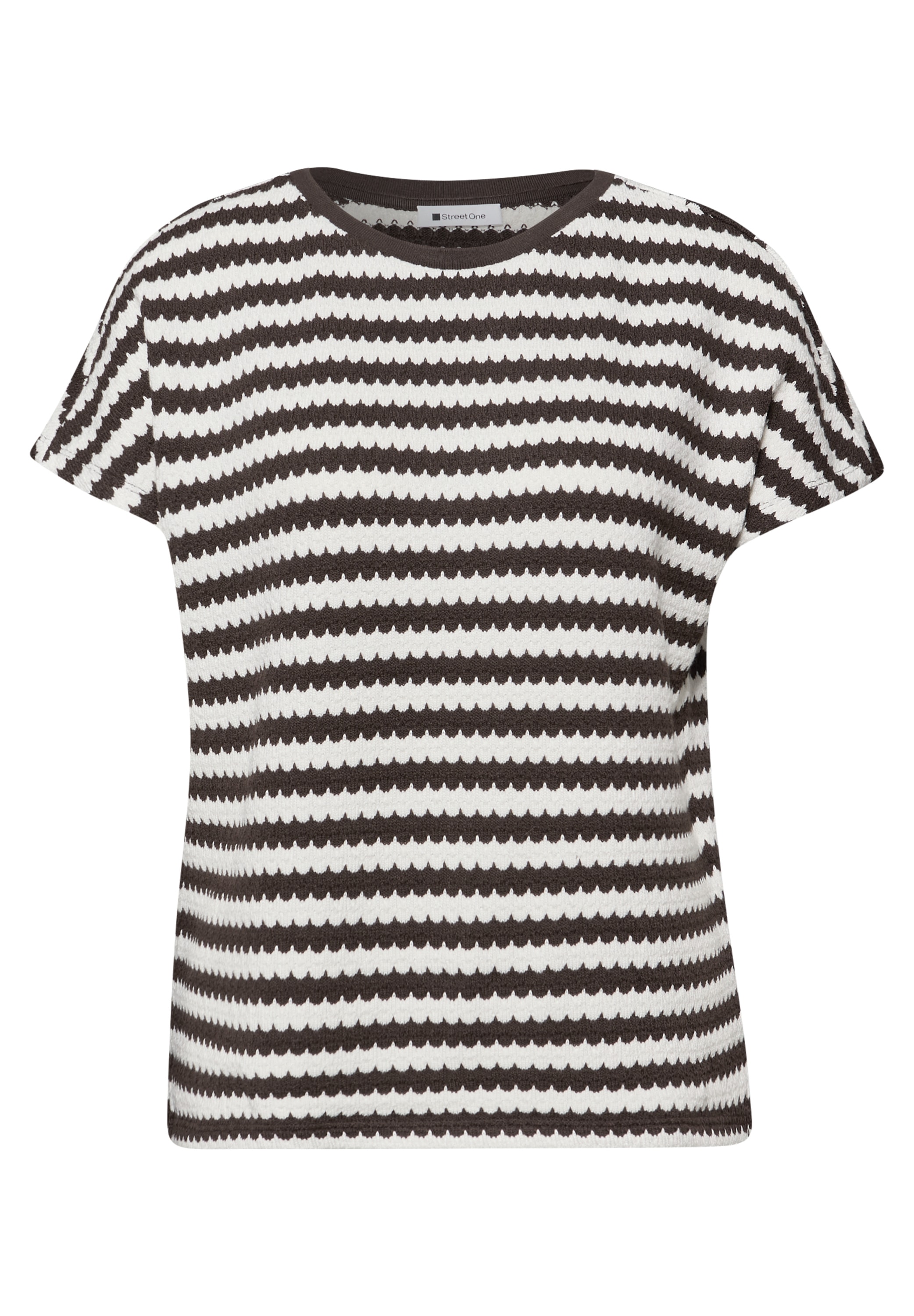 STREET ONE Rundhalsshirt »Style Cris« Sommershirt mit Streifen und im Strick-Look