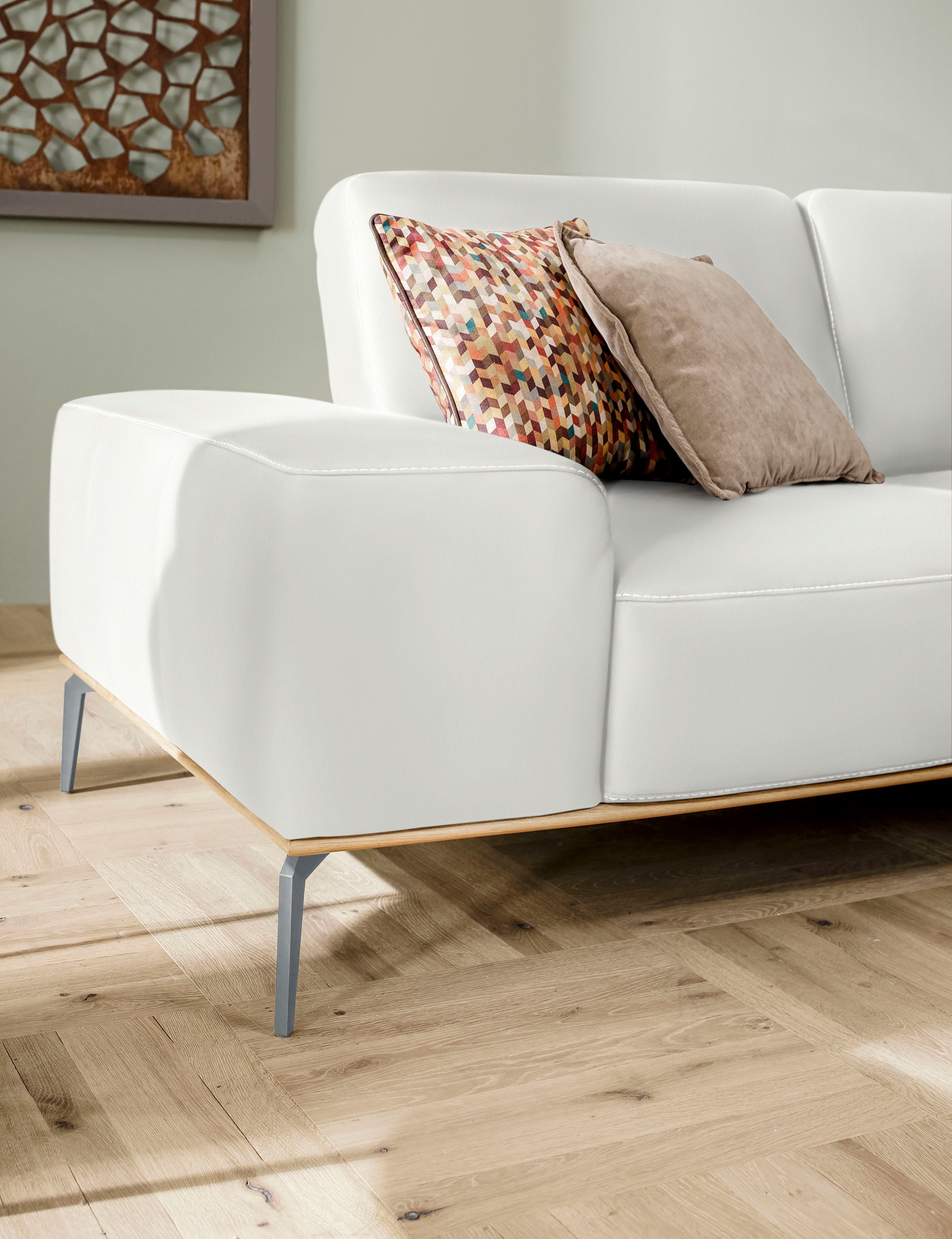 W.SCHILLIG Ecksofa »run, Designsofa mit tollem Sitzkomfort, bequem, L-Form«, mit elegantem Holzsockel, Füße in Silber matt, Breite 299 cm