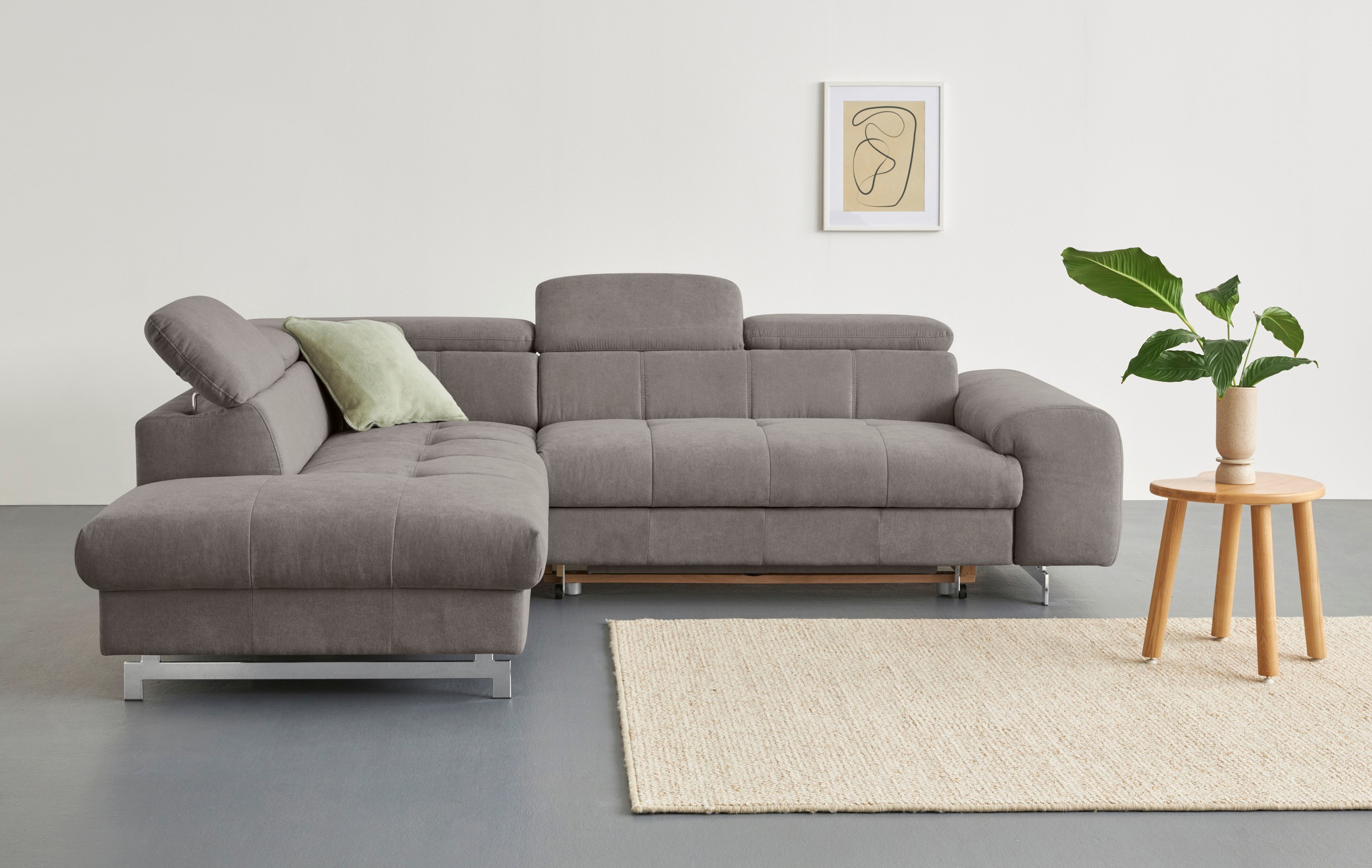 COTTA Ecksofa »Chef L-Form«, mit Kopfteilverstellung, edle Metallkufen, wahlweise mit Bettfunktion