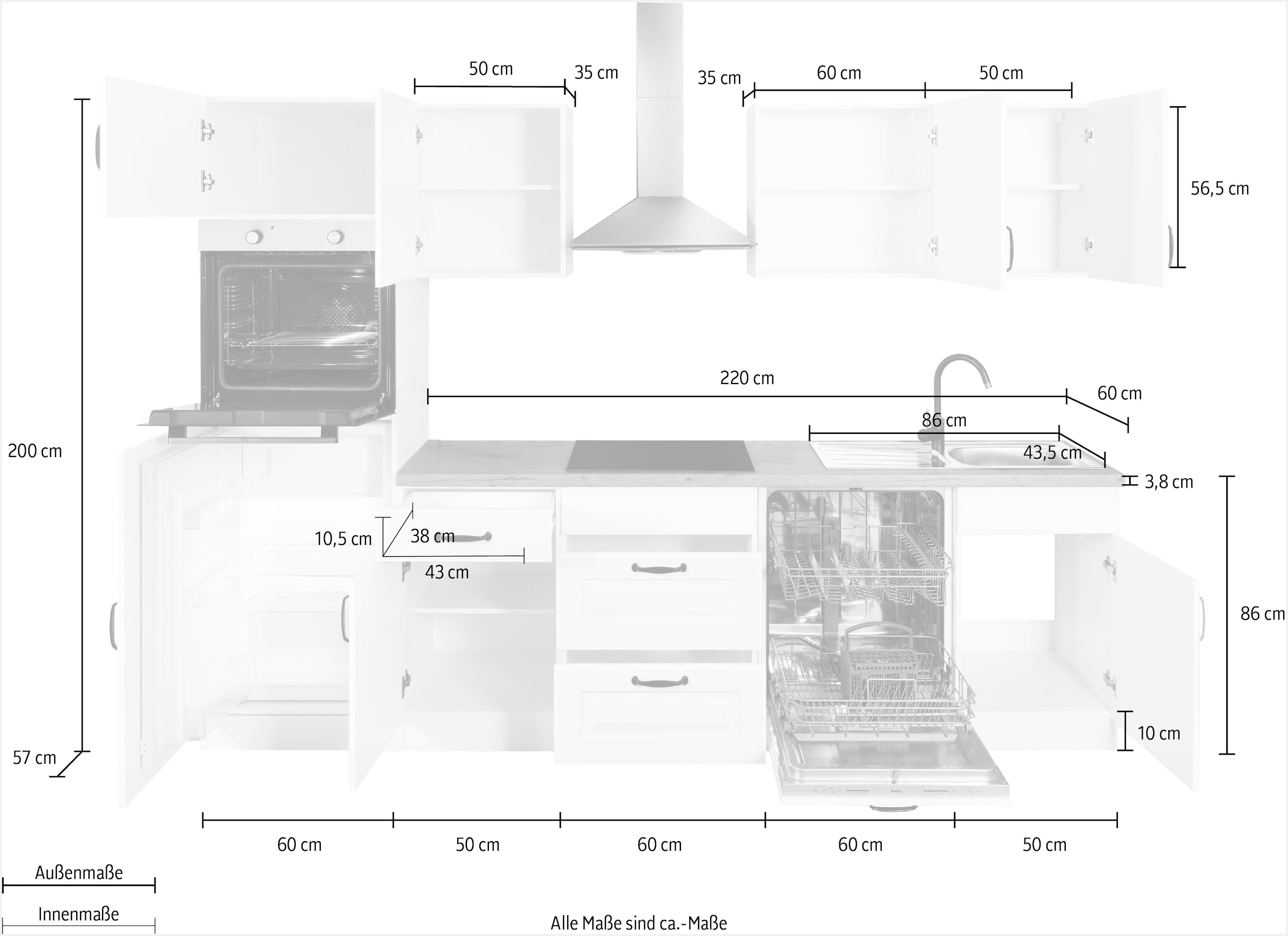 wiho Küchen Küchenzeile »Erla«, ohne E-Geräte, Breite 280 cm