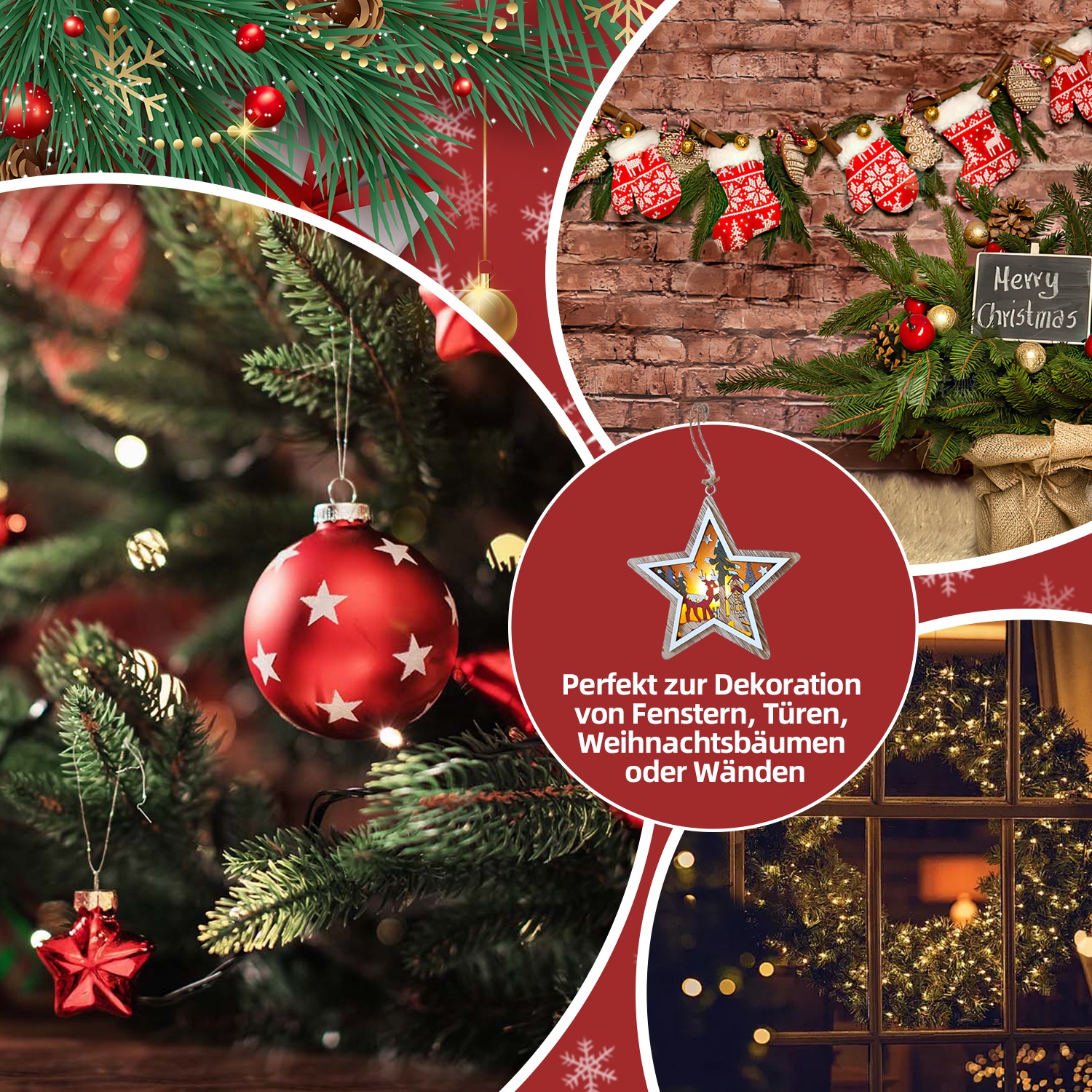 SHX Dekoobjekt »Weihnachts-Hängelicht«, LED-Licht, liebevoll gestaltetes Motiv