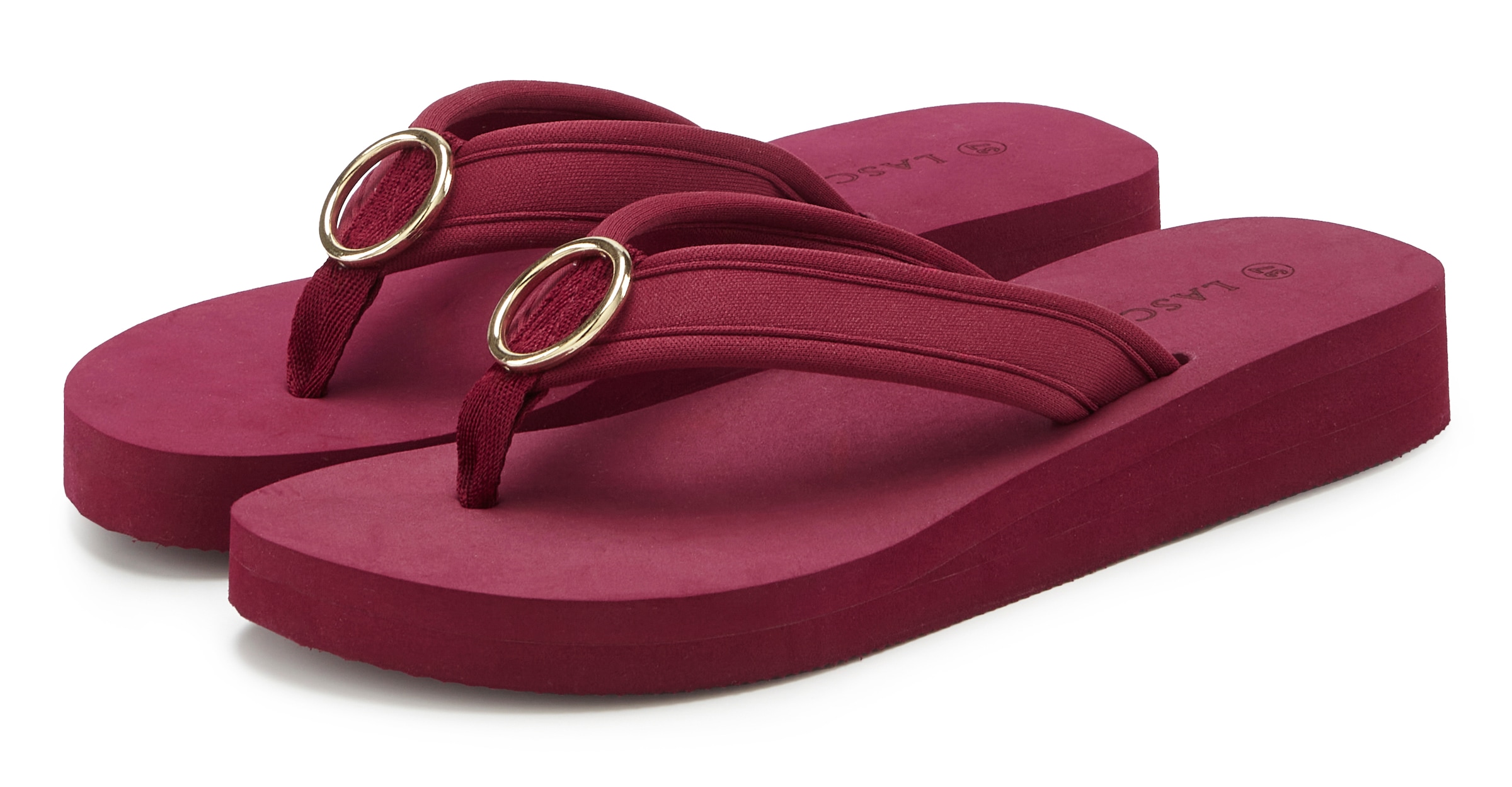 LASCANA Badezehentrenner »Sandale, Badeschuh, Pantolette, Badelatsche, Flip Flop, Sommerschuh,«  Zehentrenner mit Ringapplikation "Italy" VEGAN