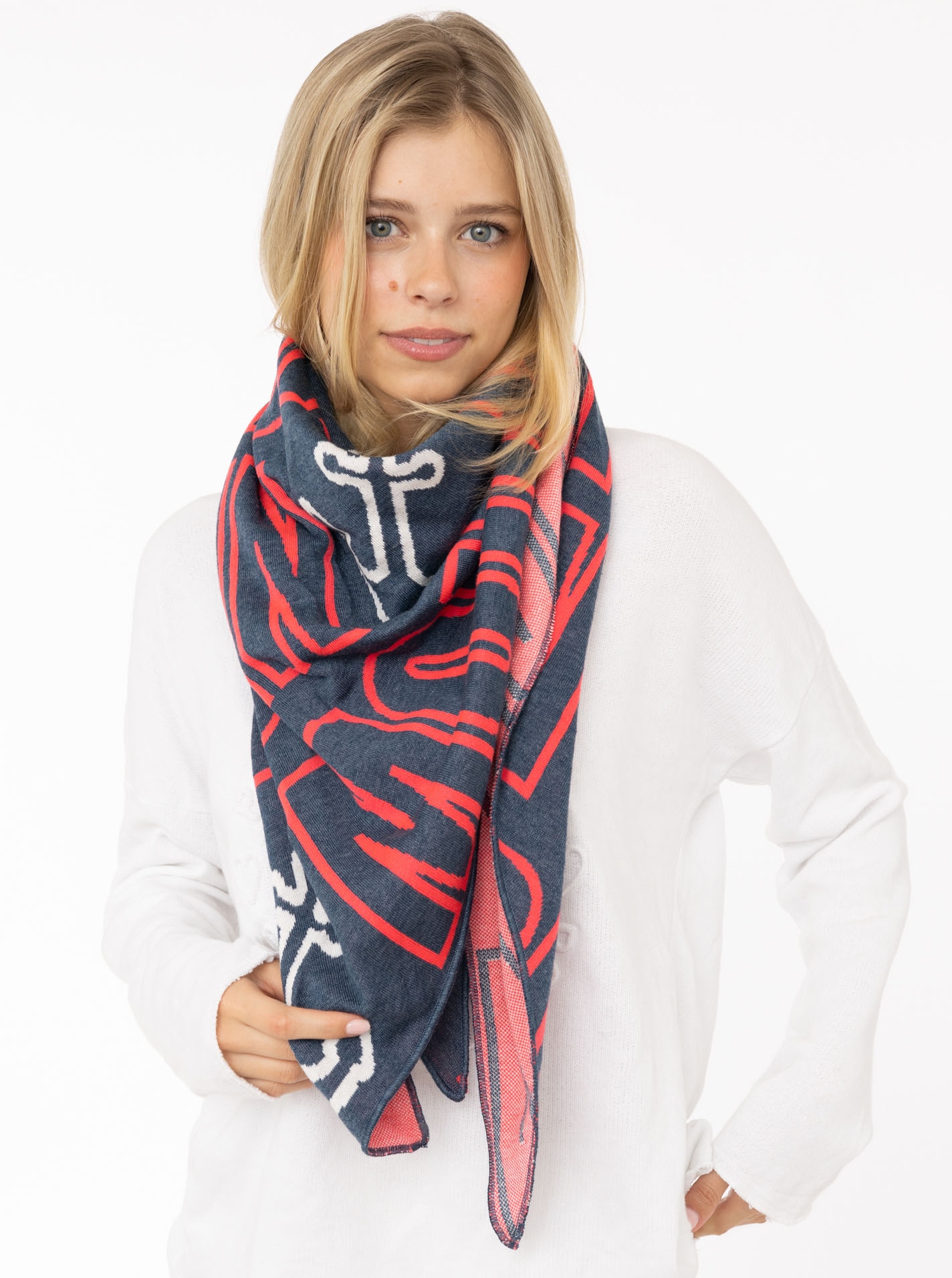 Zwillingsherz Damen Modetuch »"Anker Moin"« Küstenfeeling, Baumwollmischung, Feinstrick, Schriftzug, maritim in blau