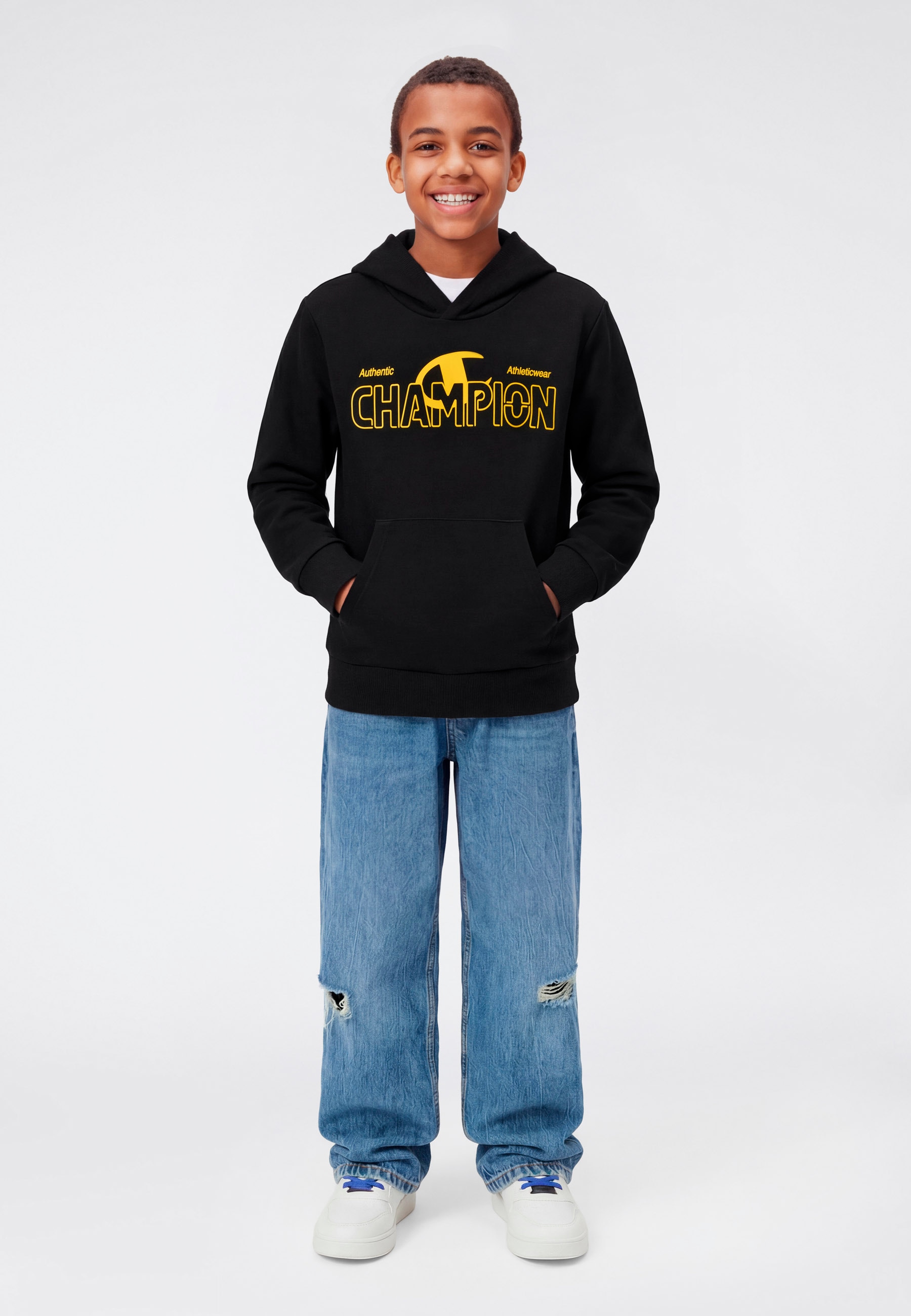 Champion Kapuzensweatshirt »Graphic Terry Hoodie«, für Kinder, sportlicher Stil, mit Kapuze, bequemer Schnitt
