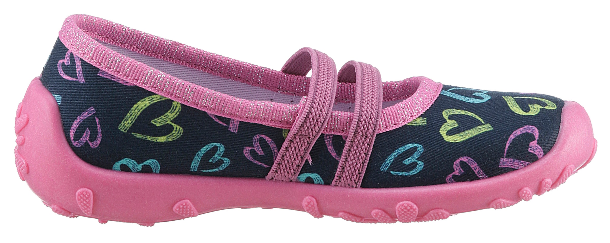 ELEFANTEN Hausschuh »Posy«, Klettschuh, Kindergarten Schuh, Ballerina mit bunten Herzchen bedruckt