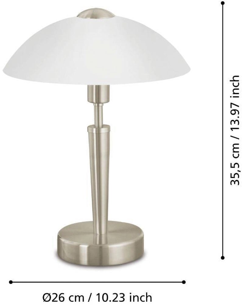 EGLO Tischleuchte »SOLO 1 Tischlampe, Nachttischlampe, Wohnzimmerlampe, nickel-matt, weiß«, 1 flammig, Leuchtmittel E14 | Leuchtmittel wechselbar-ohne Leuchtmittel, Lampe mit Schalter, E14, schlichtes Design, Touchdimmer, 35x26x13cm