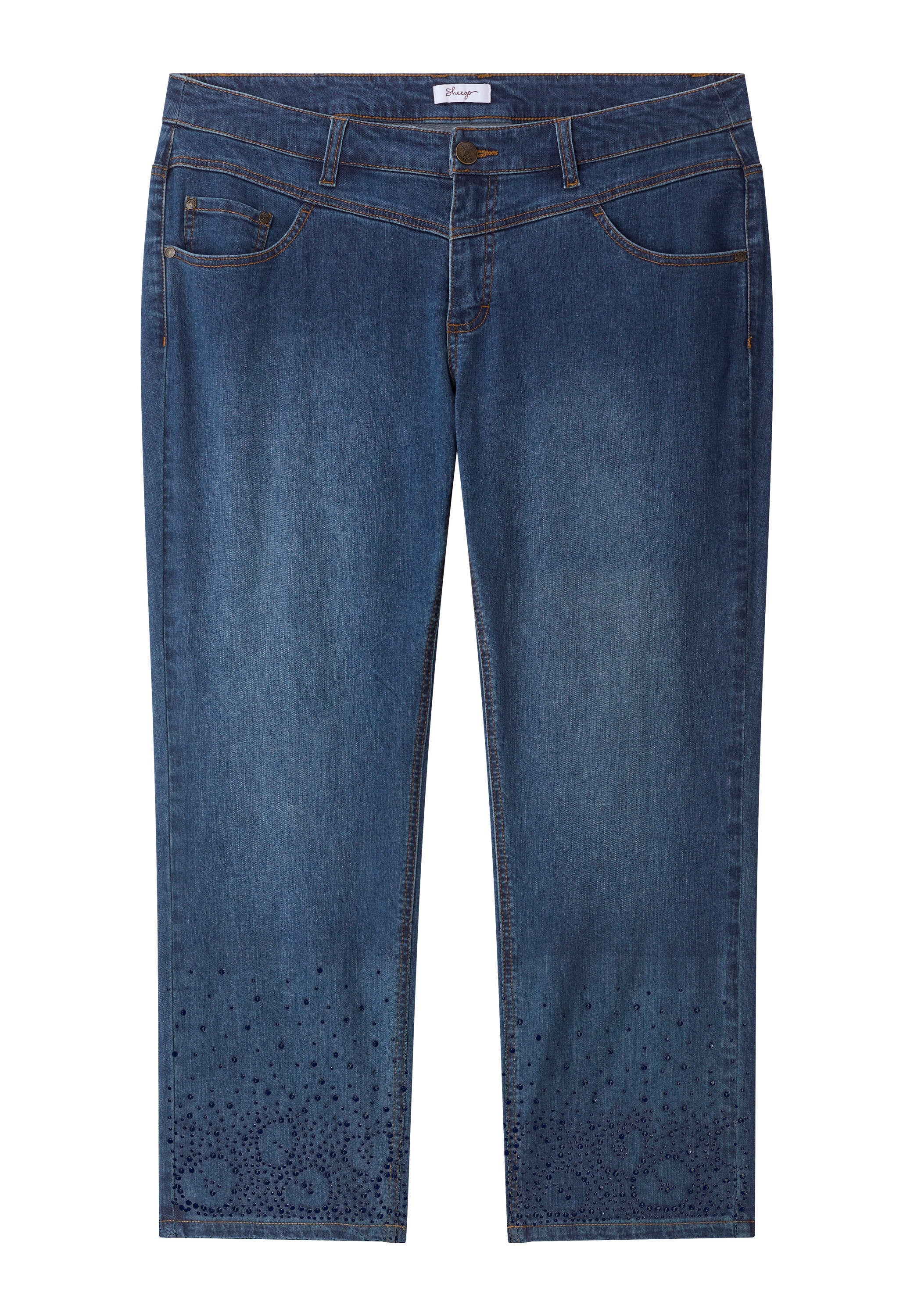 Sheego 5-Pocket-Jeans »Jeans Stretch-Jeans mit Ziersteinchen am Saum«