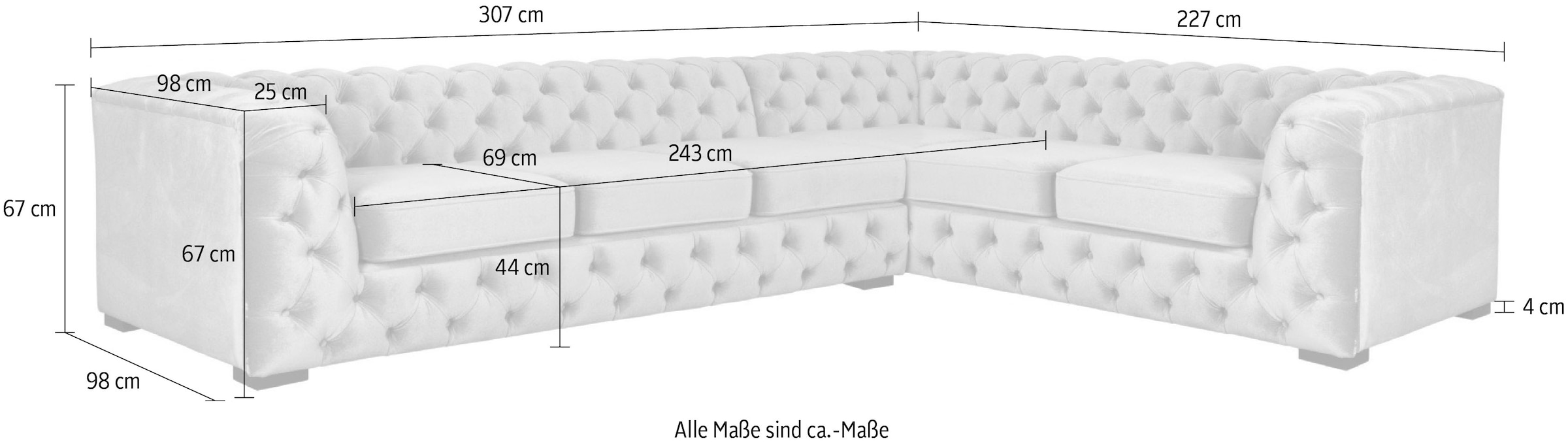 Guido Maria Kretschmer Home&Living Chesterfield-Sofa »KALINA L-Form«, hochwertig Chesterfield-Ausführung