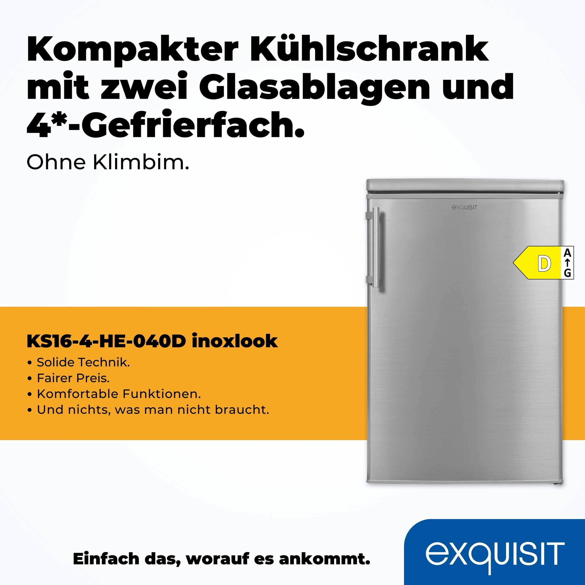 exquisit Kühlschrank »KS16-4-HE-040D inoxlook«, 109 Liter Nutzinhalt, stufenlose Temperaturregelung, 4 Sterne