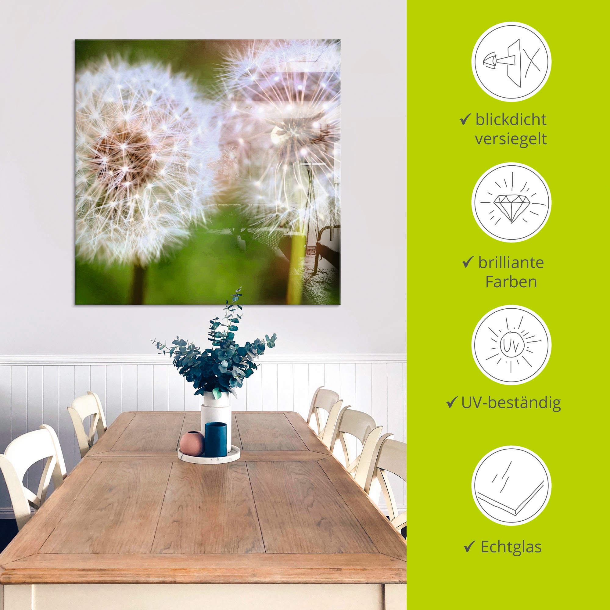 Artland Glasbild »Pusteblume Zweisamkeit«, Blumen, (1 St.), in verschiedenen Größen