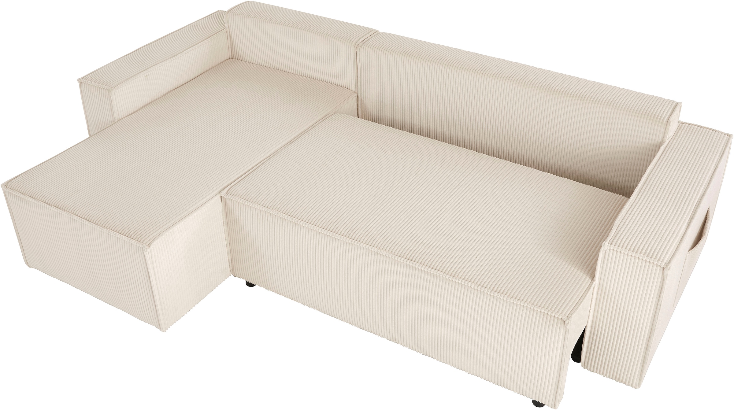 OTTO home Ecksofa »CASSI, 241cm, L-Form, Schlafsofa, Dauerschläfer, Boxspringfederung«, Schlaffunktion (133/200),Bettkasten, Recamiere links/rechts, Cord