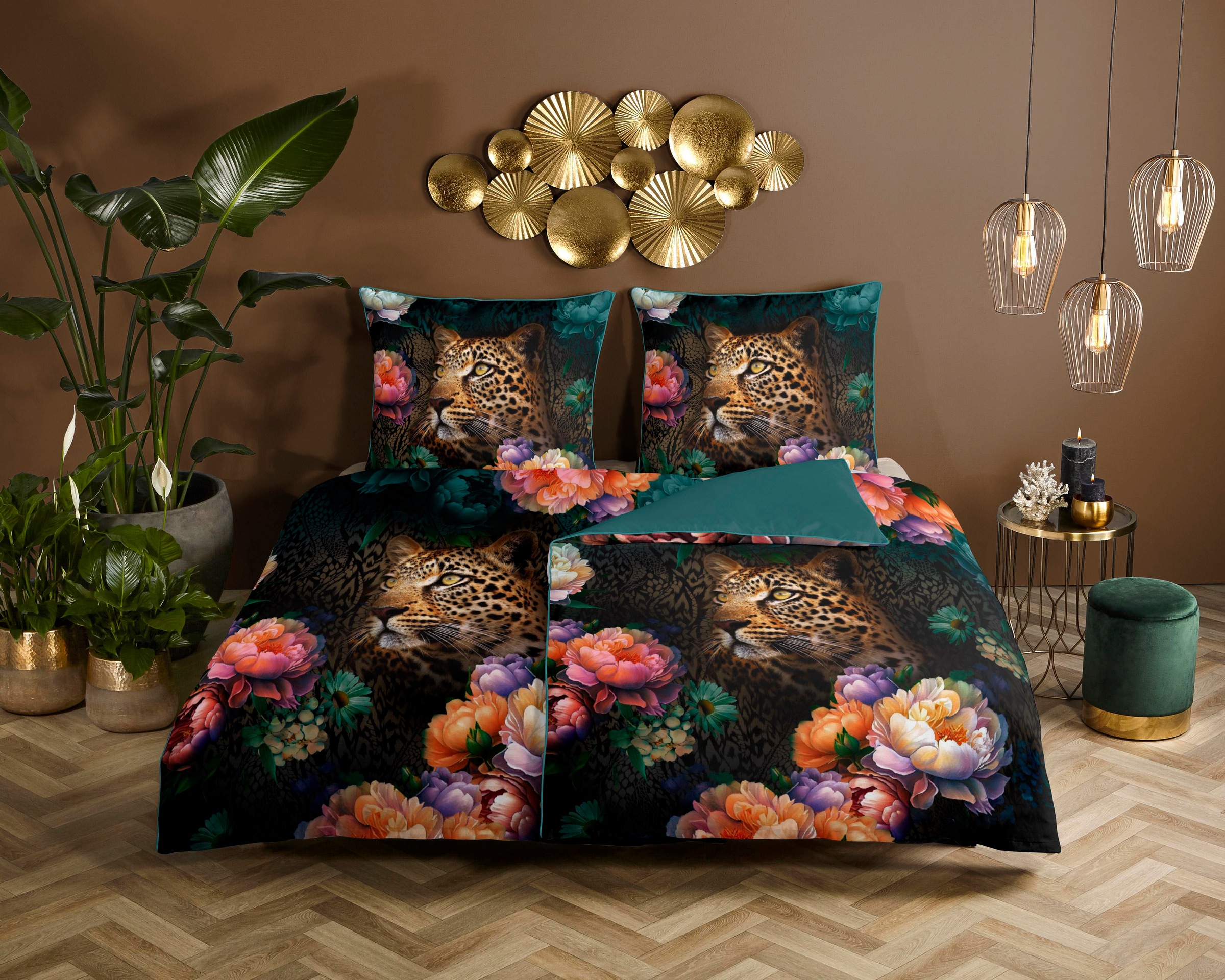 Descanso Wendebettwäsche »Mizz«, Baumwolle, Mako Satin, 135x200, Biese, Reißverschluss, Wende, Leopard