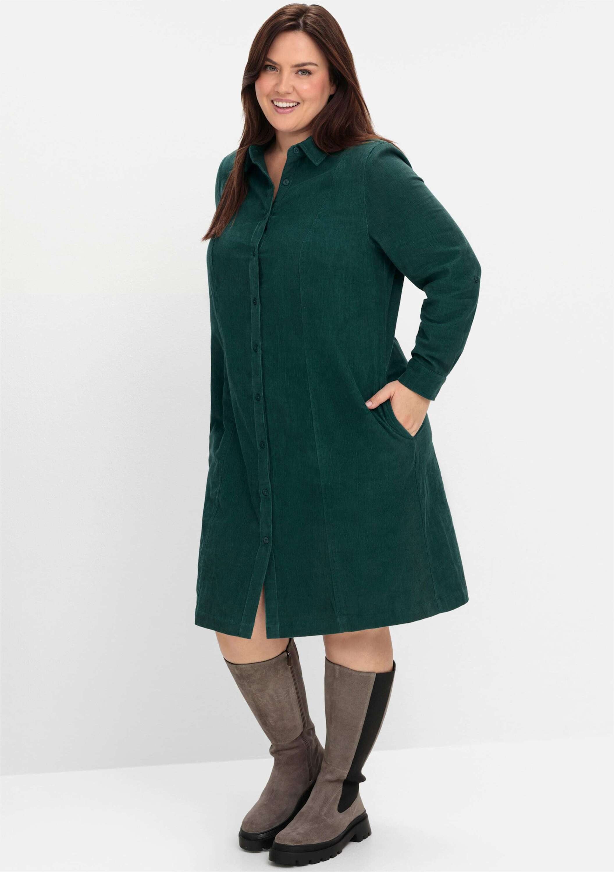 Sheego Hemdblusenkleid »Cord-Kleid Hemdblusenkleid aus weichem Cord« aus weichem Cord, mit Krempelarm