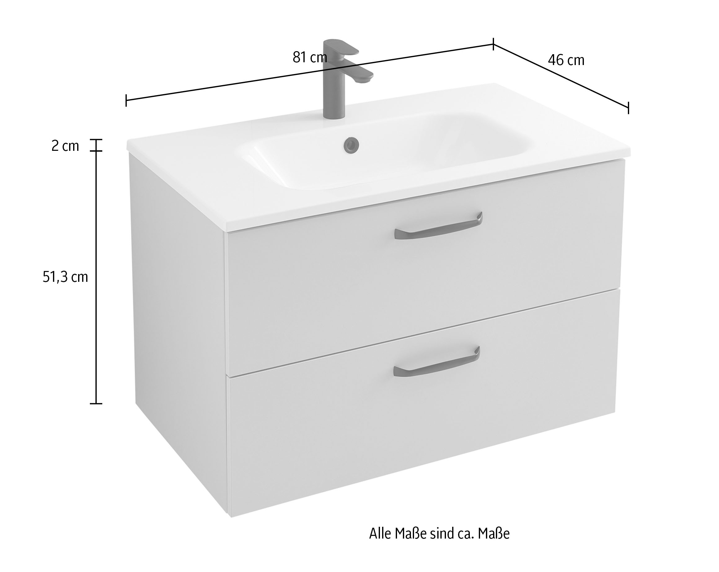Saphir Badmöbel-Set »Quickset 500, Waschtischunterschrank mit Mineralmarmorwaschtisch« 2 Stk. tlg.