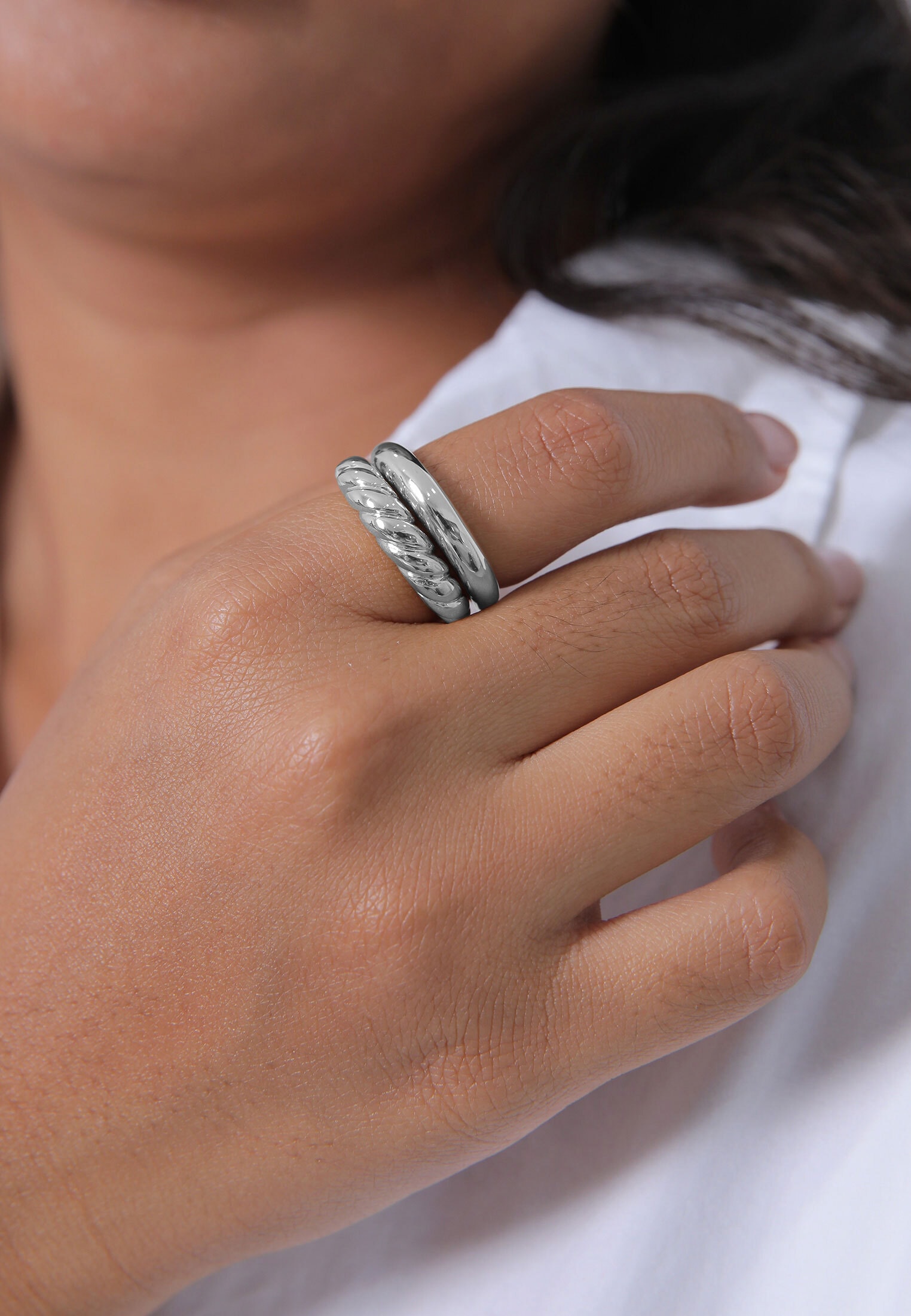 Elli Premium Ring-Set »Ring Gedreht Bandring Classic (2 tlg) Set 925 Silber«