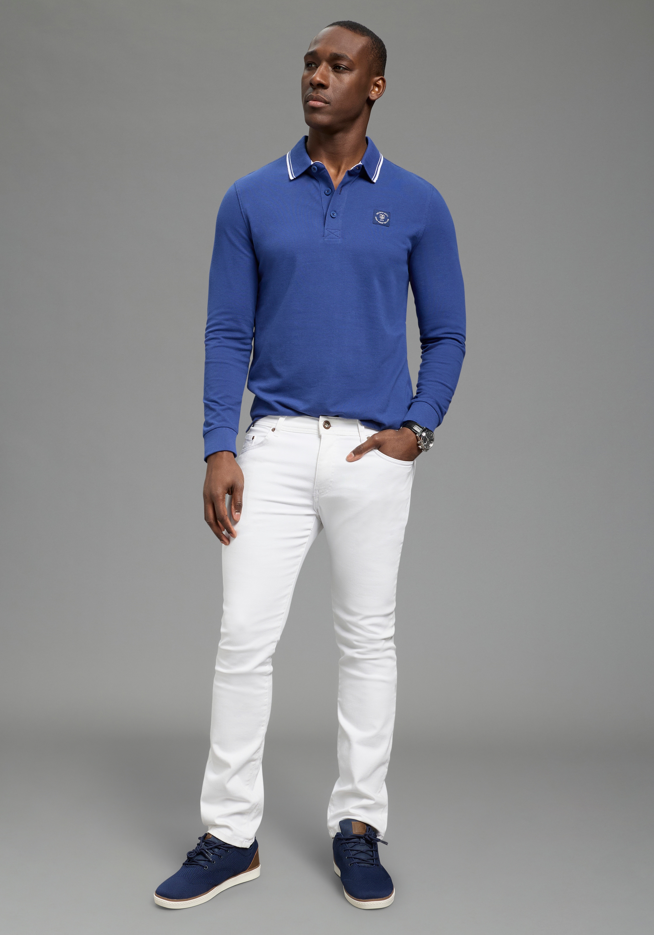 DELMAO Langarm-Poloshirt »Neue Kollektion!« schmale Passform, Langarm, unifarben, aus Piqué-Material