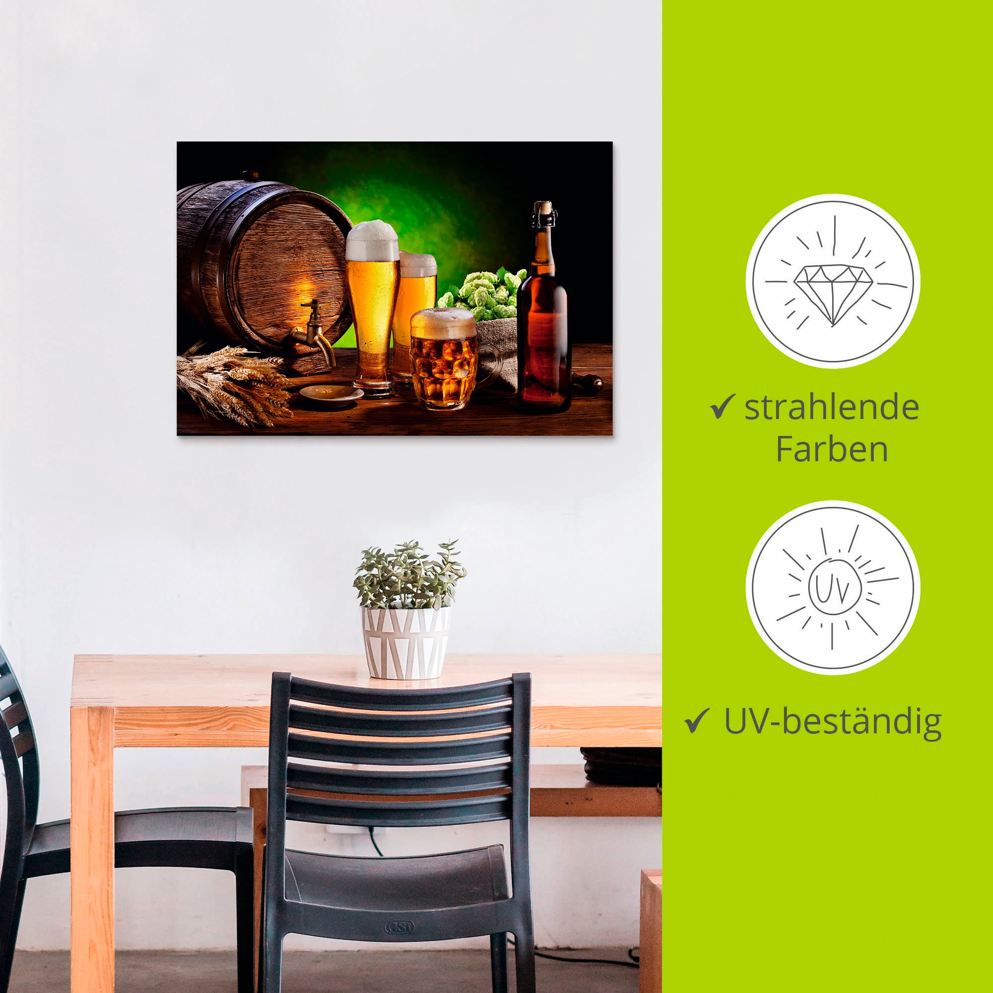 Artland Wandbild »Bier Stillleben«, Getränke, (1 St.), als Alubild, Leinwandbild, Wandaufkleber oder Poster in versch. Größen