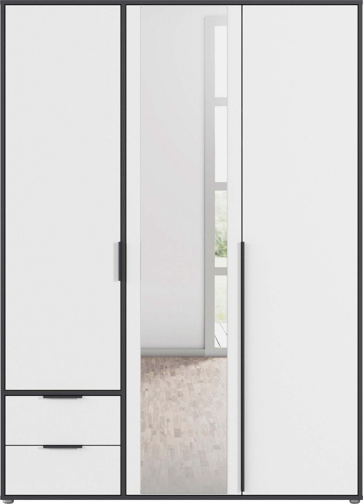 rauch Drehtürenschrank »Kleiderschrank Schrank Garderobe Wäscheschrank NAGATA mit Spiegel«, (in 3 verschiedenen Ausstattungen BASIC/CLASSIC/PREMIUM), und Schubladen sowie Stangengriffen TOPSELLER MADE IN GERMANY