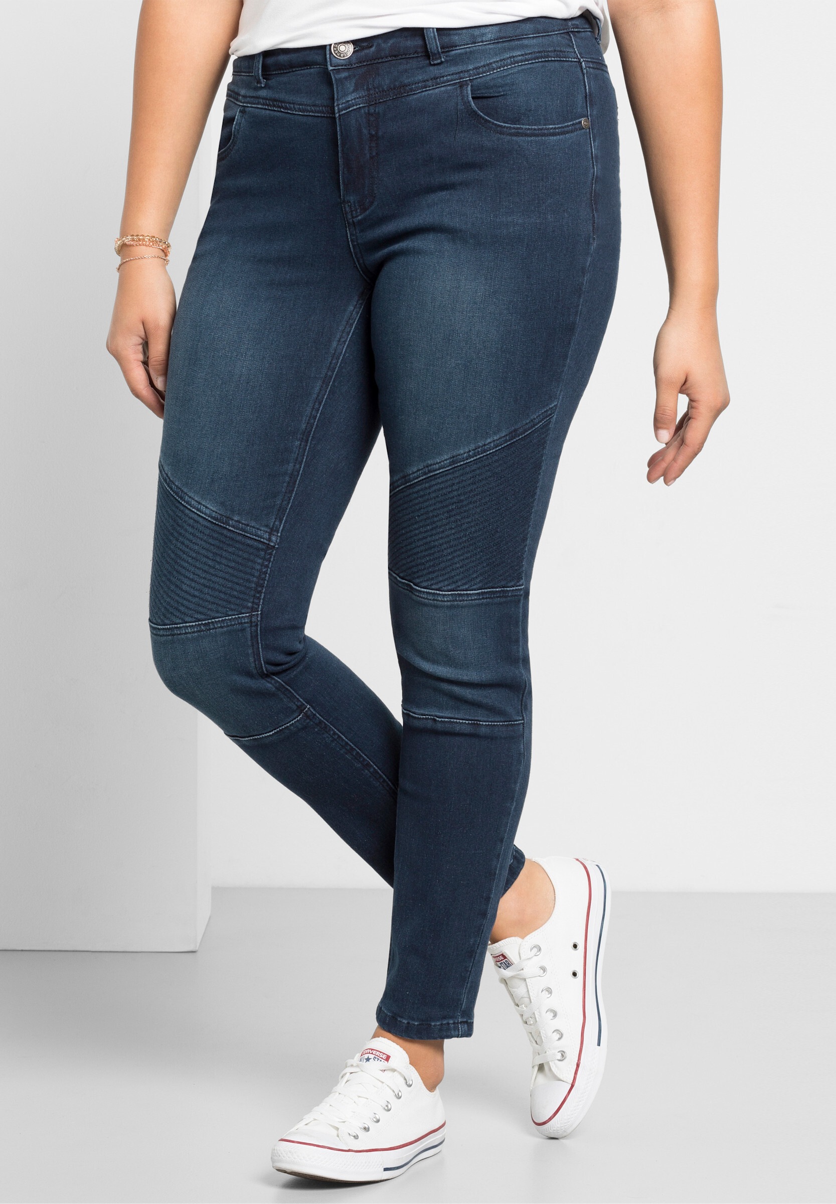 Sheego Skinny-fit-Jeans »Stretch-Jeans Skinny Jeans im Biker-Look« Power-Stretch-Qualität