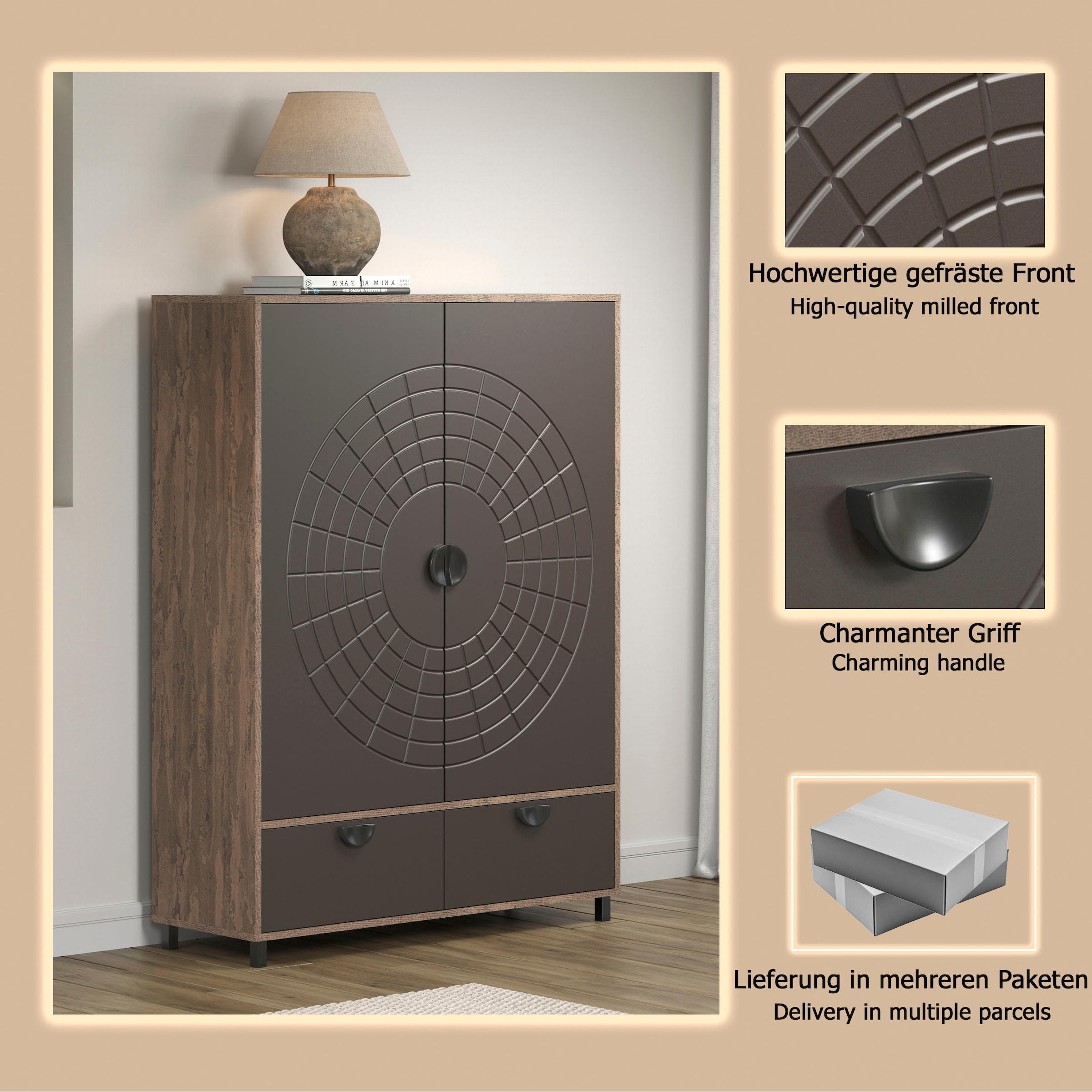 INOSIGN Highboard »Fusion« 1 Stk. tlg. Stauraumschrank mit besonderem Kreismuster - (B/T/H) 120/42/163 cm