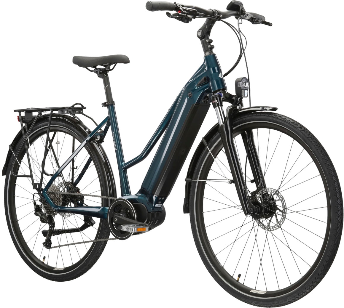 Kross E-Bike »KROSS E-Trekkingrad Damen Trans 5.0 28" türkis 9 Gänge«, 9 Gang, Shimano, ALIVIO M3100, Mittelmotor 250 W, Pedelec, Elektrofahrrad für Damen