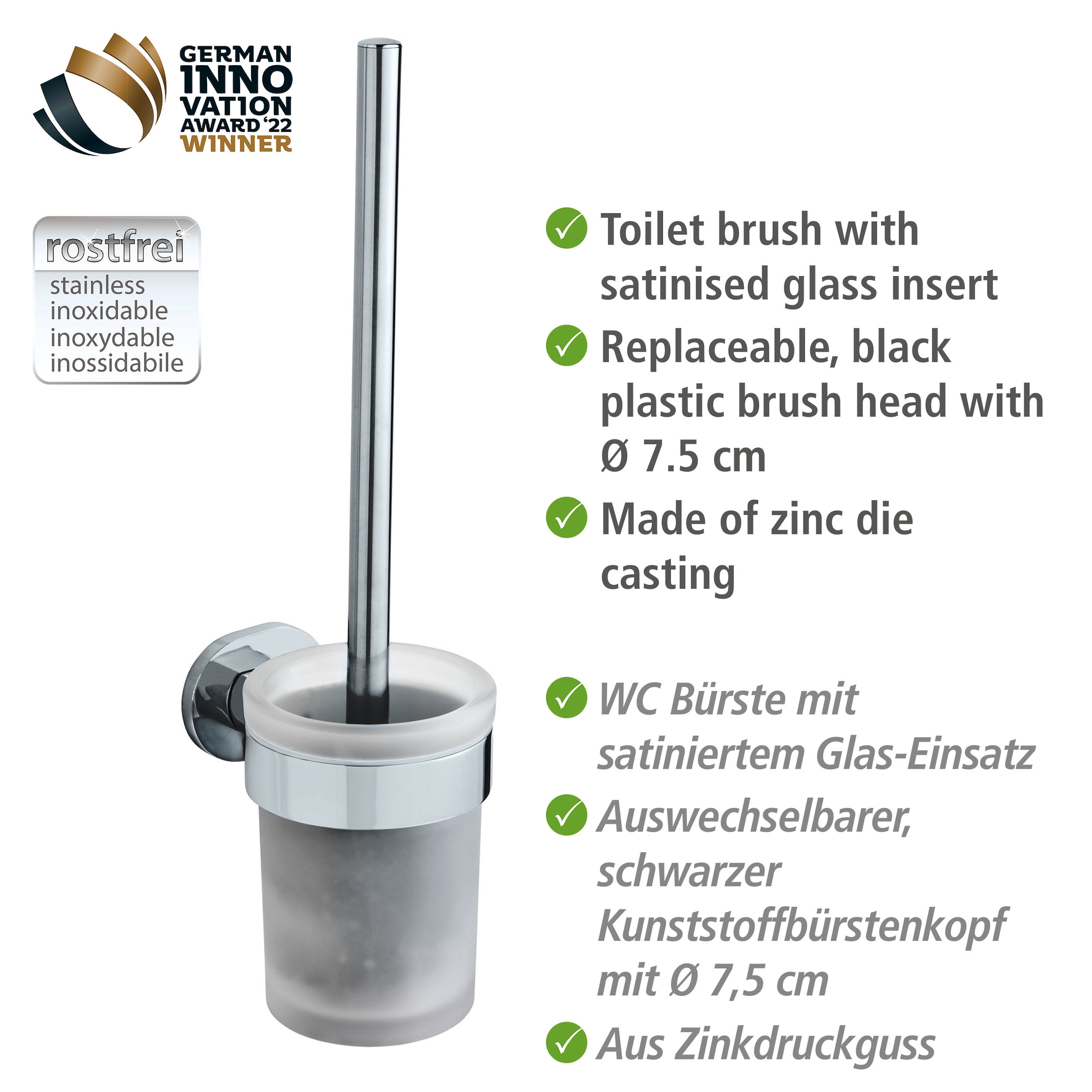 WENKO WC-Garnitur Bohren, »UV-Loc® Bürstenkopf OTTO befestigen ohne Zinkdruckguss-Glas, bestellen auswechselbar Maribor«, aus bei