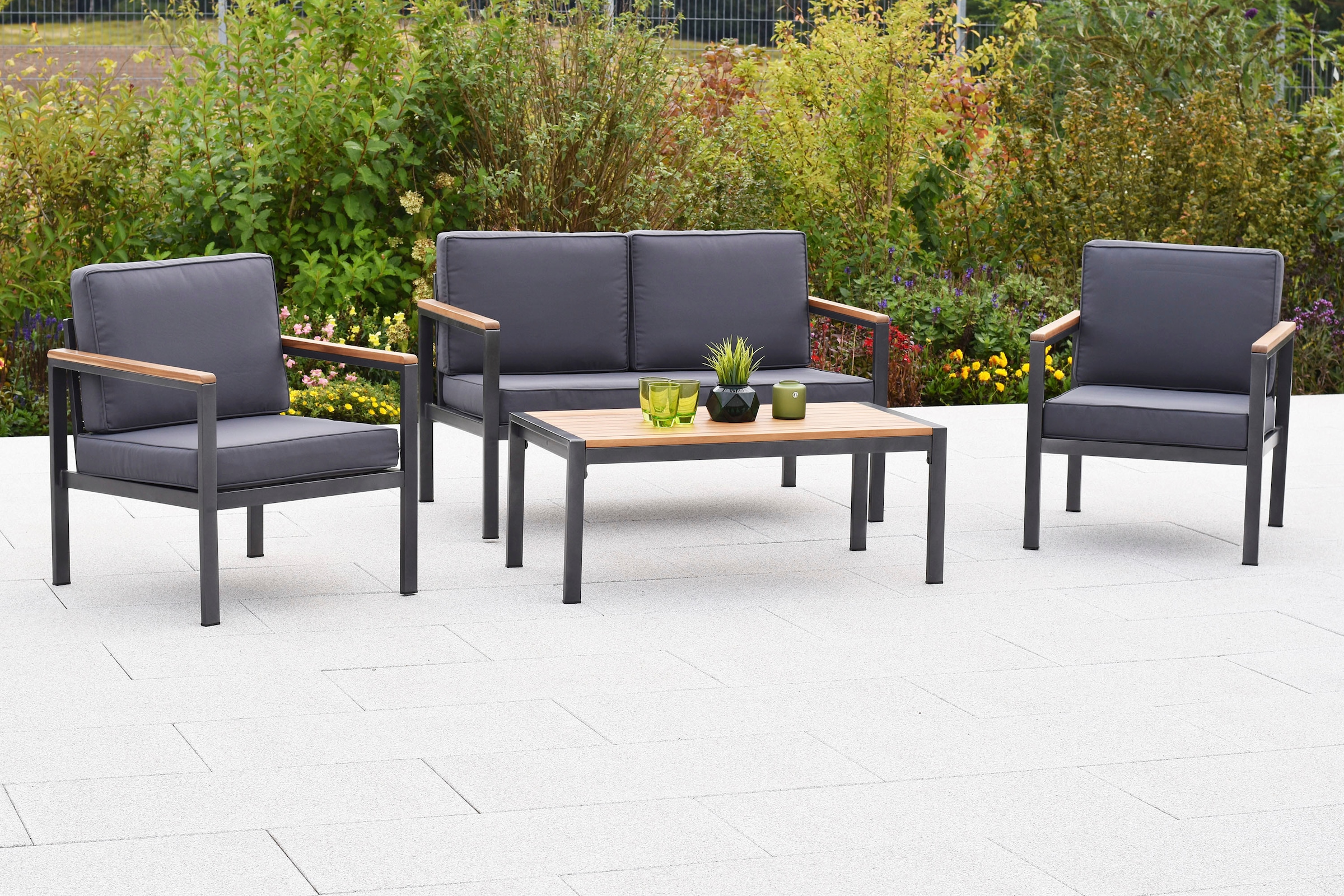 MERXX Gartenlounge-Set »»Kavos«« Set, 10 Stk. tlg. Tischplatte und Applikationen aus Kunststoff in Holzoptik