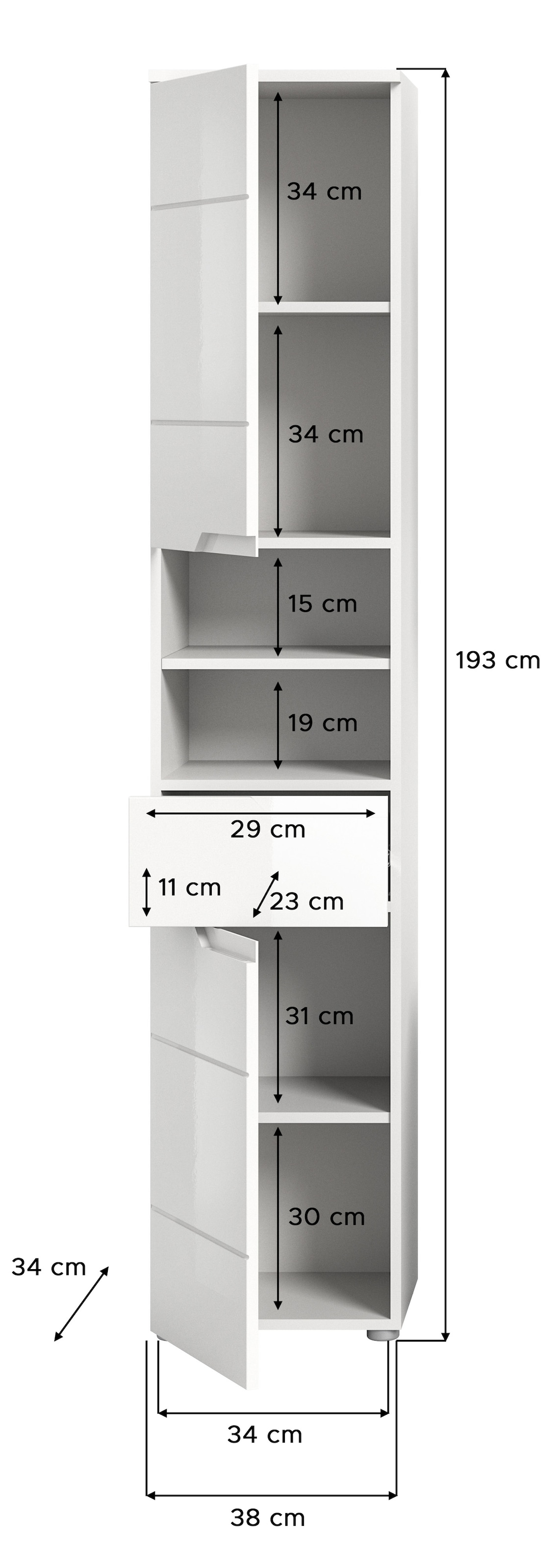 INOSIGN Hochschrank »CAPRI, Höhe 193 cm, 2 Türen mit Soft-Close-Funktion, 1 Schubkasten«, Mehrzweckschrank, Universalschrank, Badschrank, Badhochschrank