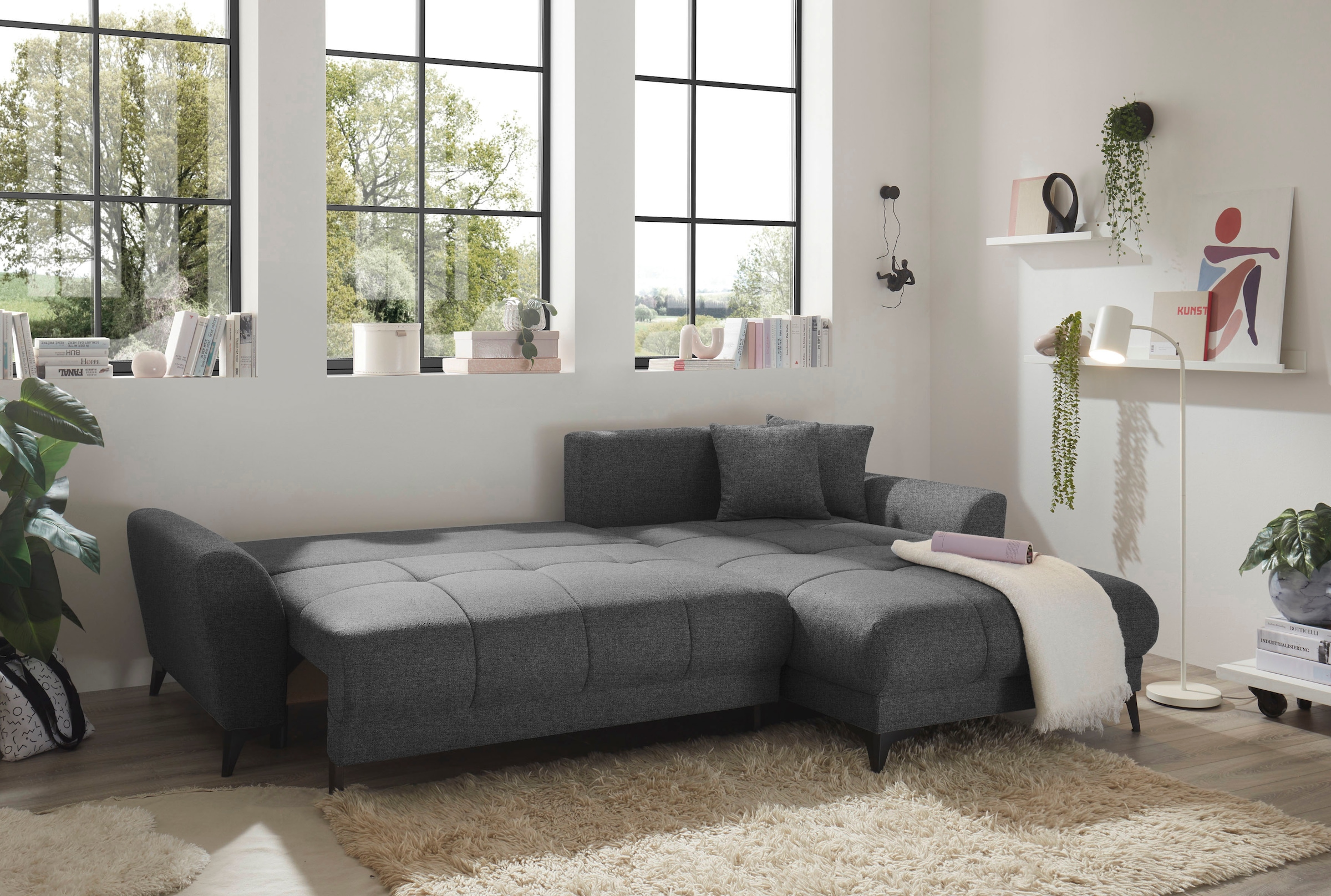 ED EXCITING DESIGN Ecksofa »Bern L-Form«, frei im Raum stellbar, mit Bettkasten, mit Schlaffunktion