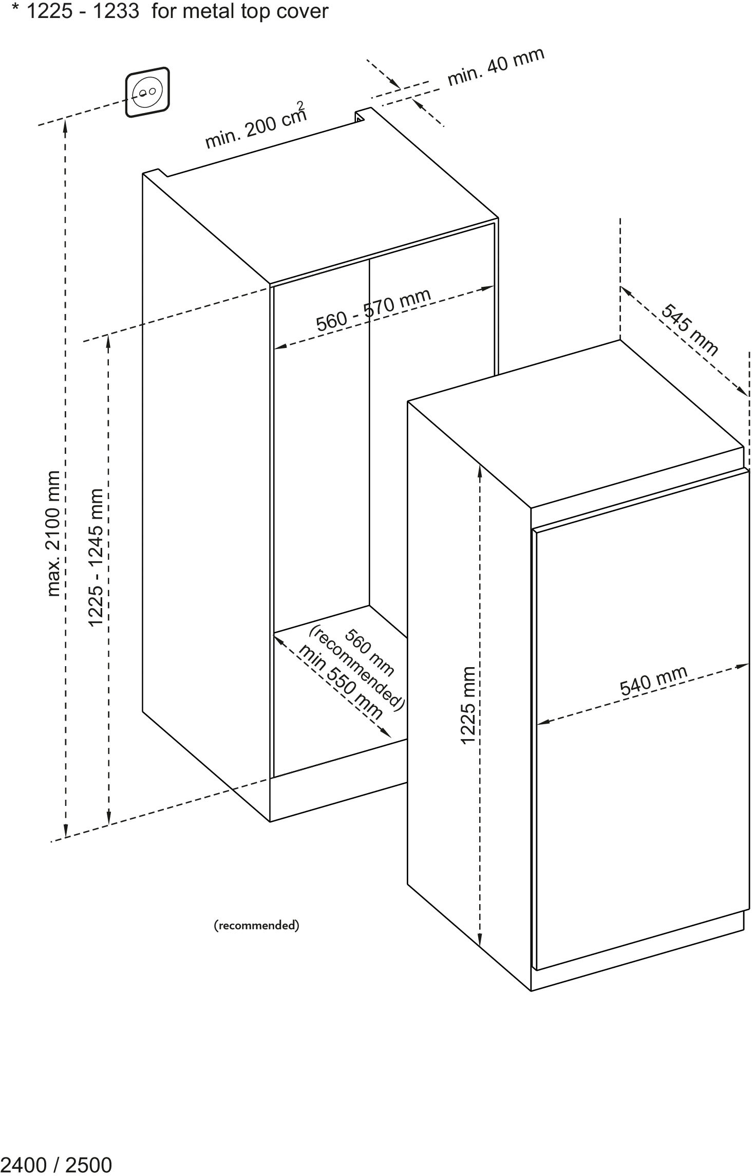 RESPEKTA Einbaukühlschrank »KS1220«, KS1220, 122,5 cm hoch, 54,5 cm breit