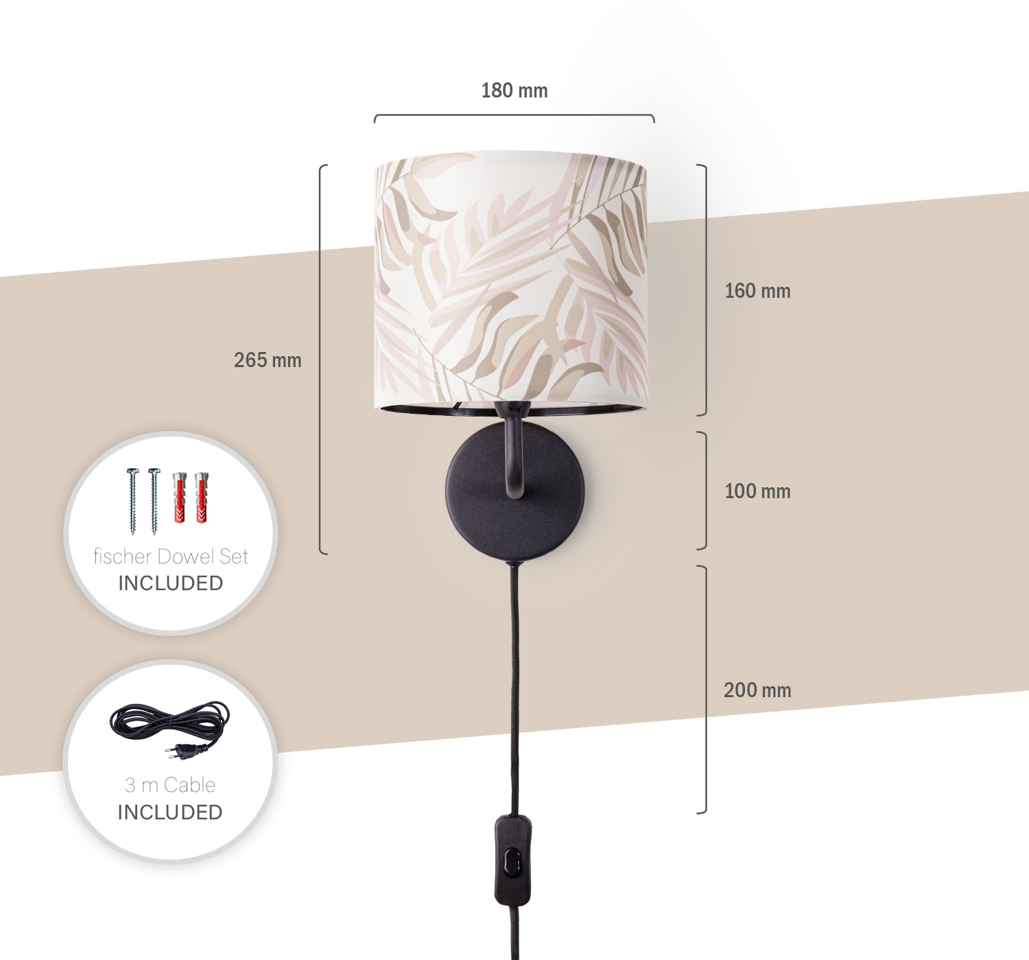 Paco Home Wandleuchte »Kuba 126«, 1 flammig, Leuchtmittel E14 | ohne Leuchtmittel, Innen Wandlampe Lampenschirm Nachtlicht Kinder Deko Wohnzimmer Palme