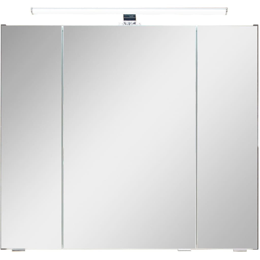 Saphir Badezimmerspiegelschrank »Quickset 945 Badschrank, 3 Spiegeltüren, 6 Einlegeböden, 80 cm breit«, inkl. LED-Beleuchtung, Türdämpfer, Schalter-/Steckdosenkombination