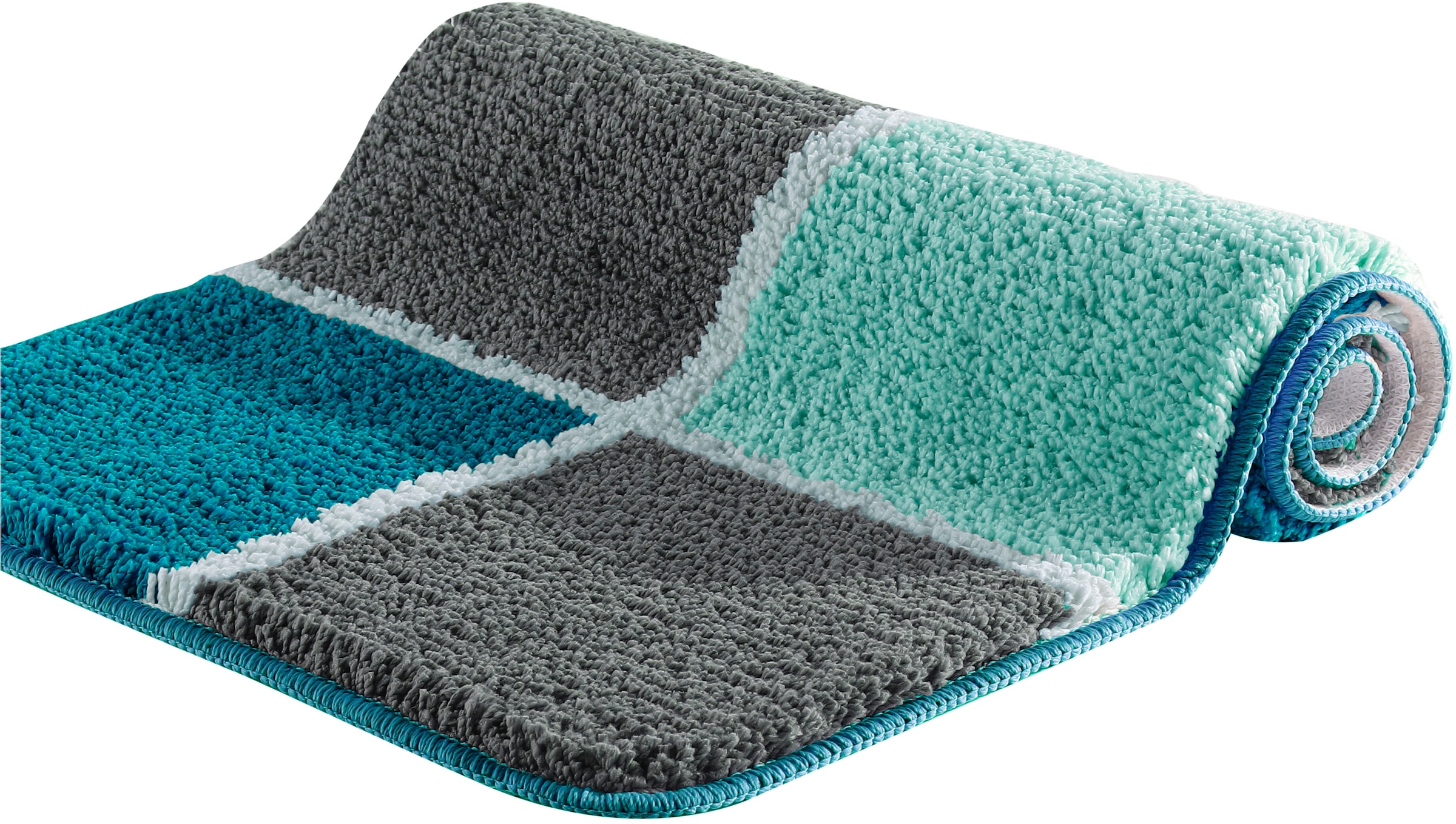 my home Badematte »Anna mit Kachelmuster, Badvorleger, Badezimmer Teppich, Duschvorleger« Höhe 20 mm rutschhemmend beschichtet strapazierfähig Badteppich, Hoch-Tief Effekt, Modern, Weich