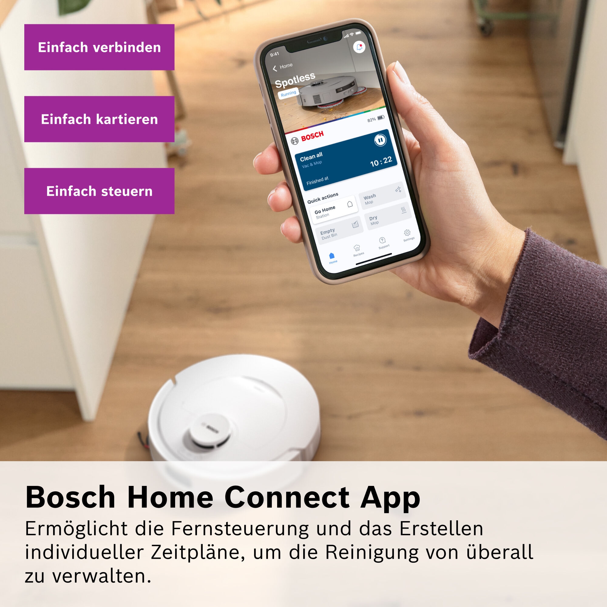 BOSCH 1100000002199 »mit Wischfunktion Spotless 2 BCR2S1B/BCR2S1W, 25.000 Pa Saugkraft« Selbstreinigung, Nass-Trocken-Servicestation, rotierende Pads