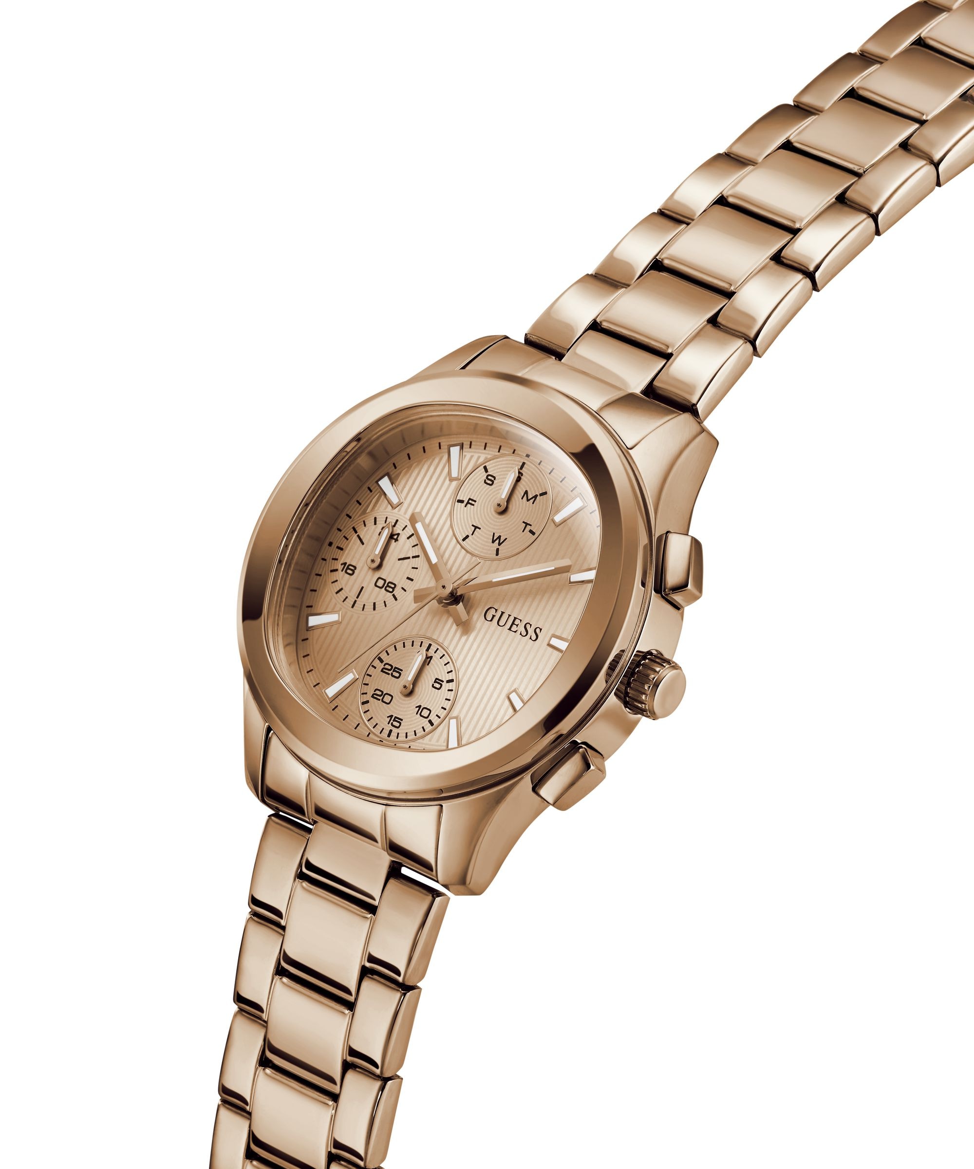 Guess Multifunktionsuhr »BIRDIE« Quarzuhr, Armbanduhr, Damenuhr, Edelstahlarmband, analog, Wochentag