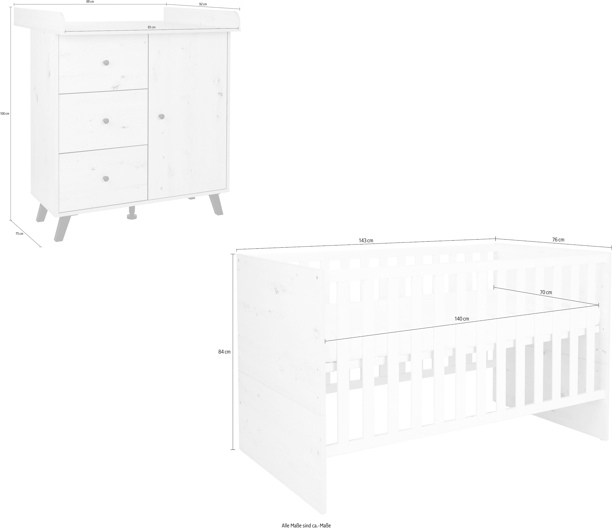 arthur berndt Babymöbel-Set »Babyzimmer Set »Lavea« 2-teilig«, (Spar-Set, Babymöbel-Set »Lavea« bestehend aus Kinderbett und Wickelkommode)