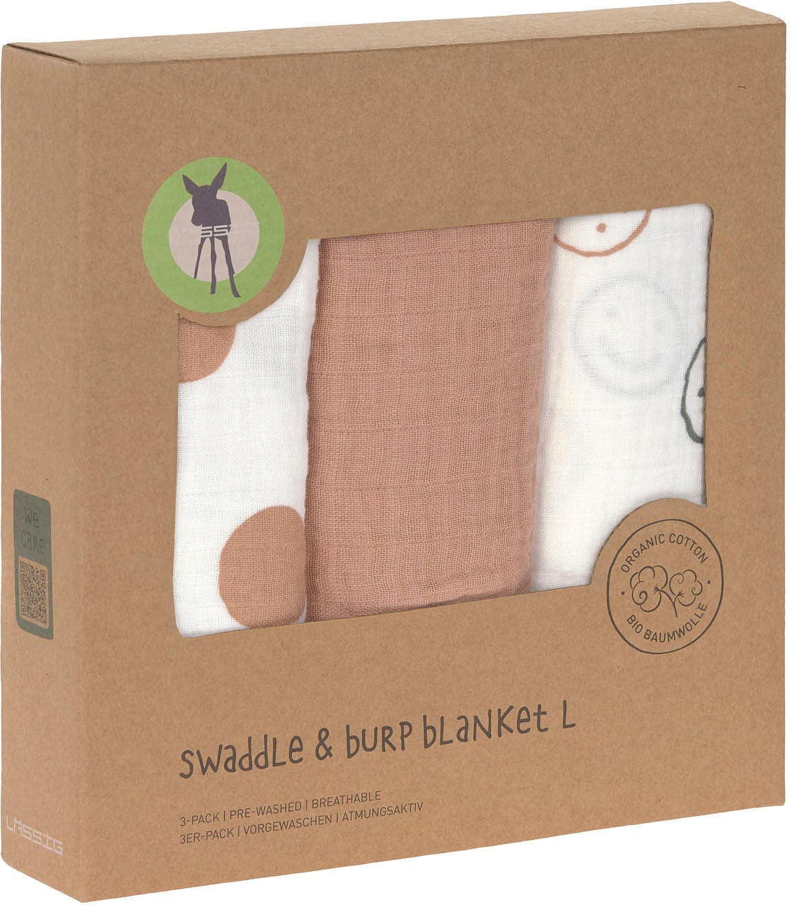 LÄSSIG Stoffwindeln »Mulltuch-Set L, Tiny Smile maple«, (Set, 3 St.)
